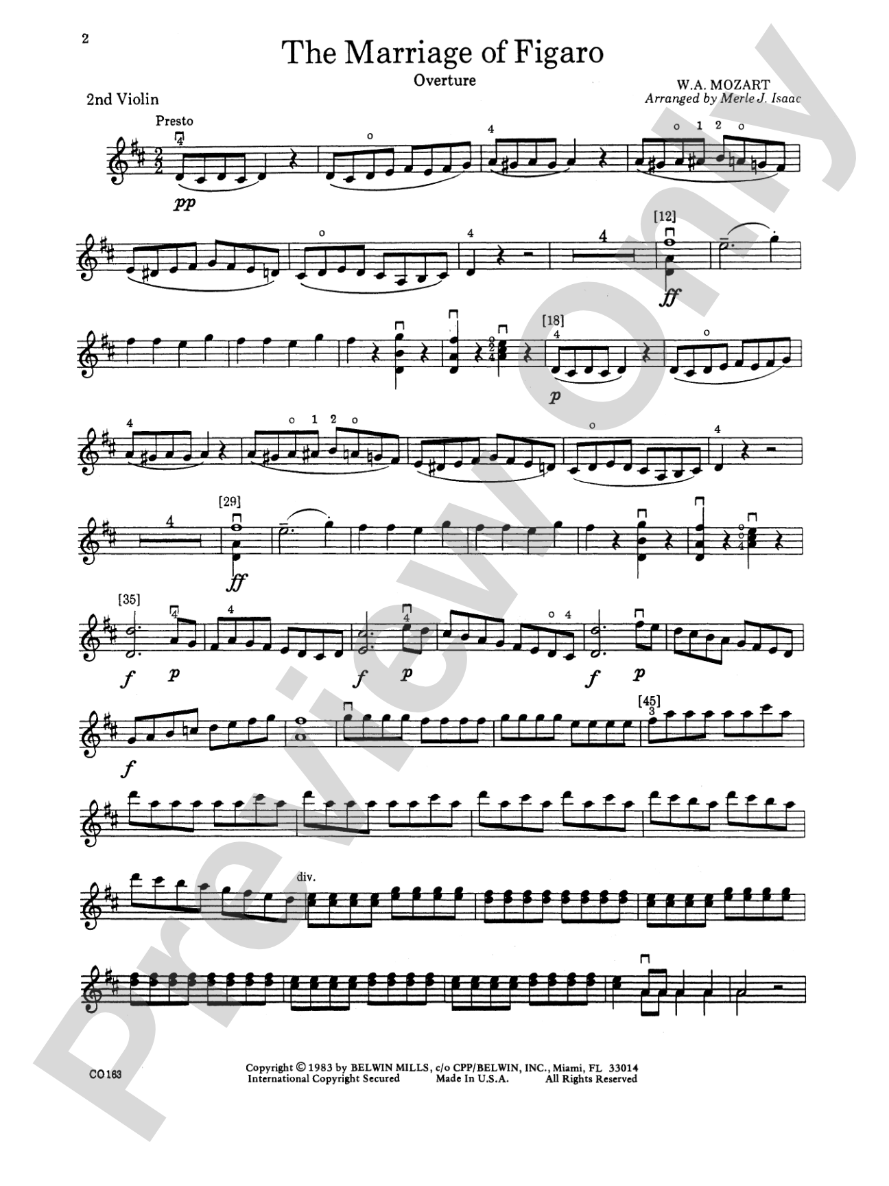 The Marriage of Figaro -- Overture: 2nd Violin