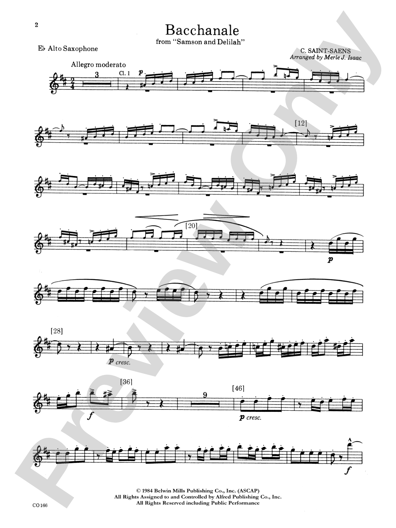 Bacchanale from Samson and Delilah: E-flat Alto Saxophone