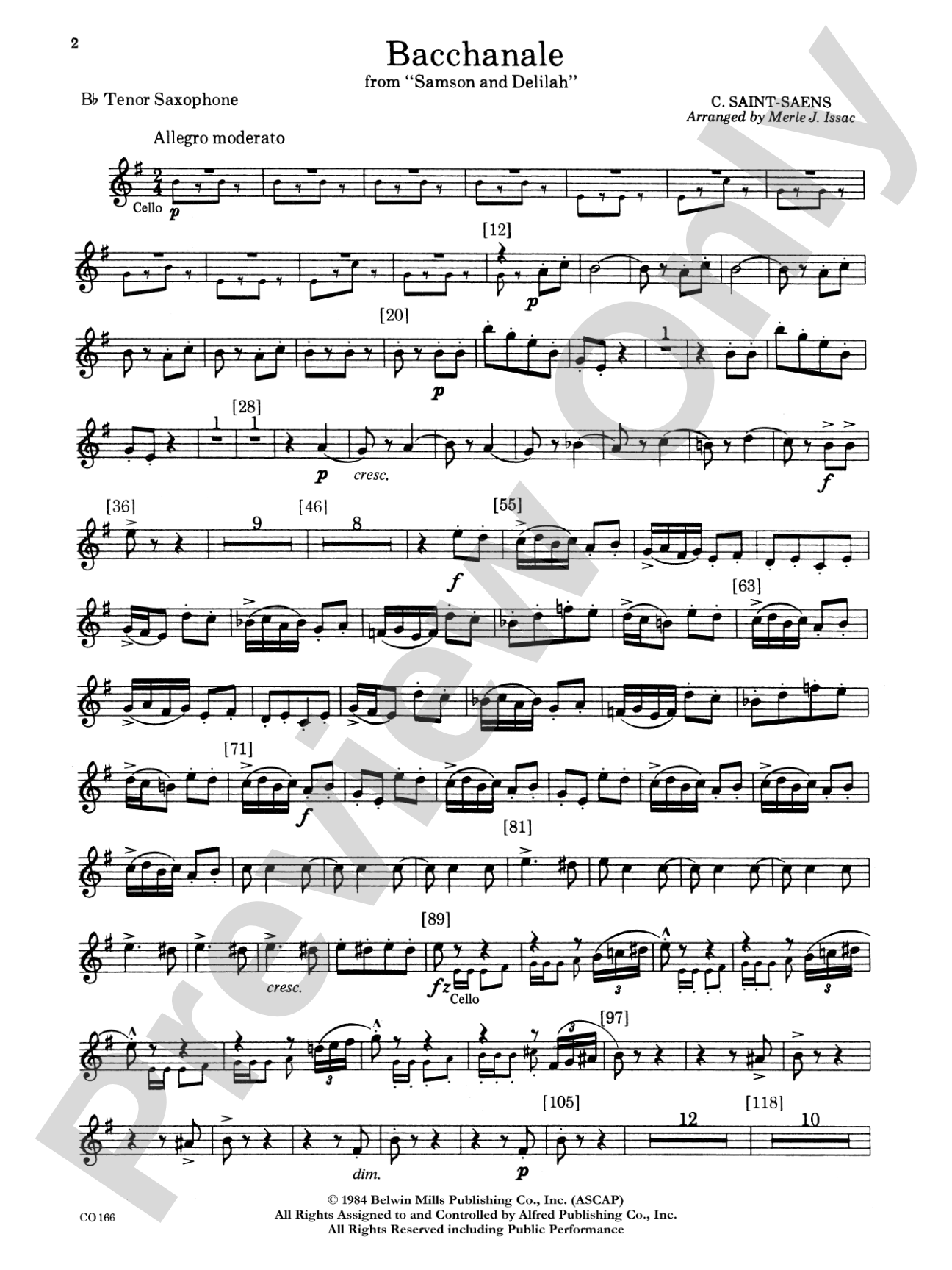 Bacchanale from Samson and Delilah: B-flat Tenor Saxophone