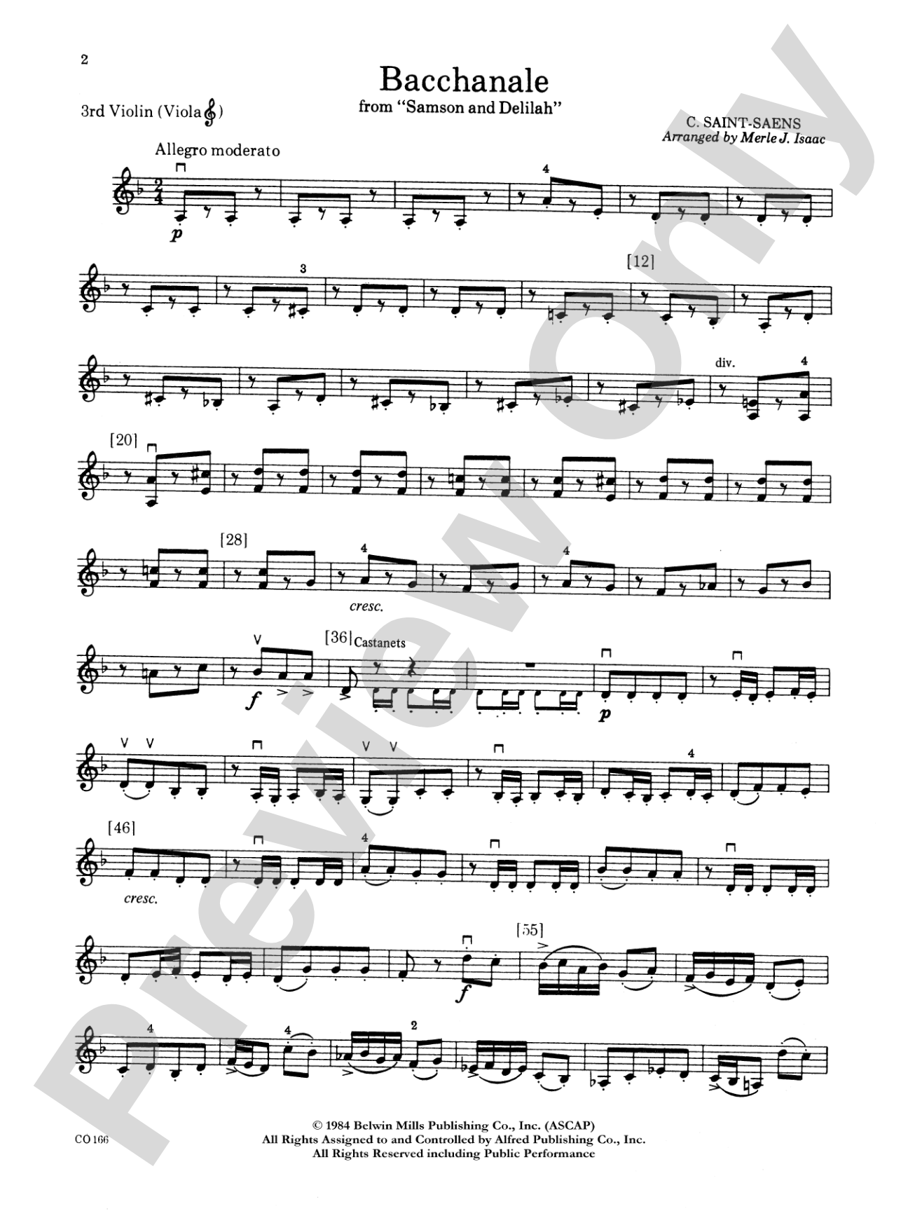 Bacchanale from Samson and Delilah: 3rd Violin (Viola [TC])