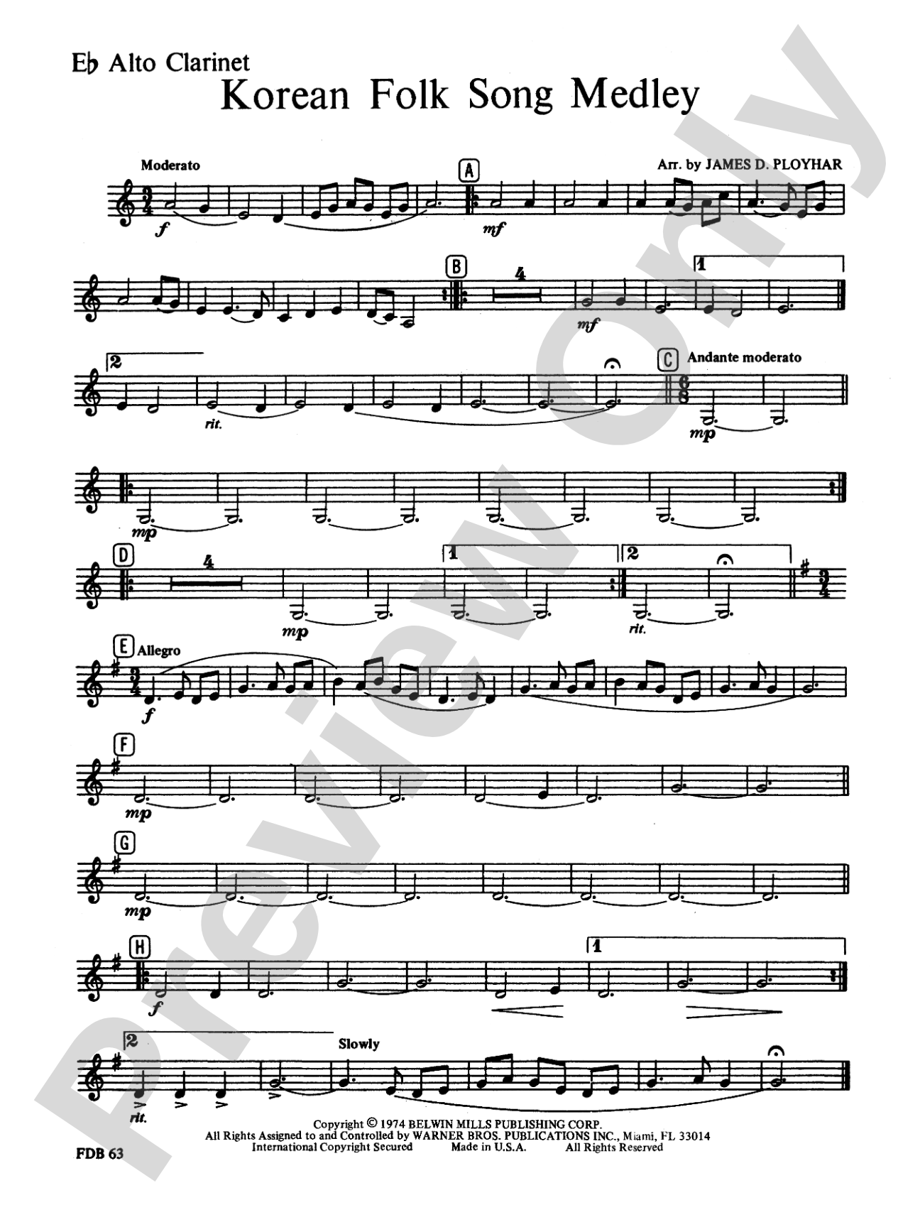 Korean Folk Song Medley: E-flat Alto Clarinet