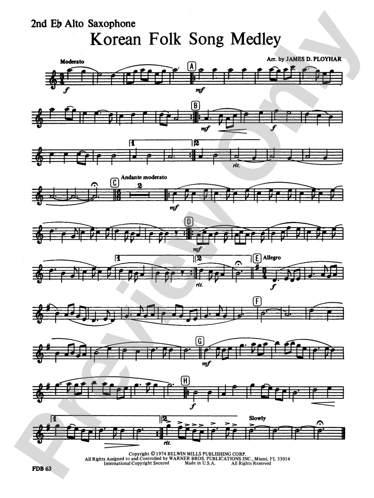 Korean Folk Song Medley: 2nd E-flat Alto Saxophone