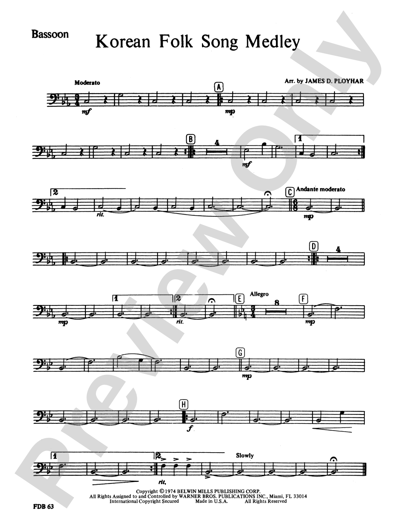 Korean Folk Song Medley: Bassoon