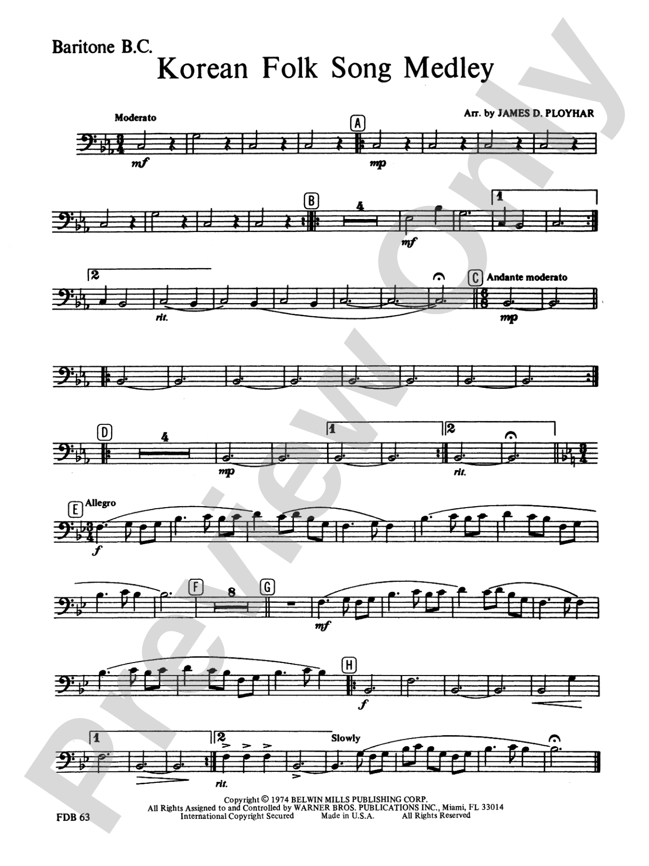 Korean Folk Song Medley: Baritone B.C.