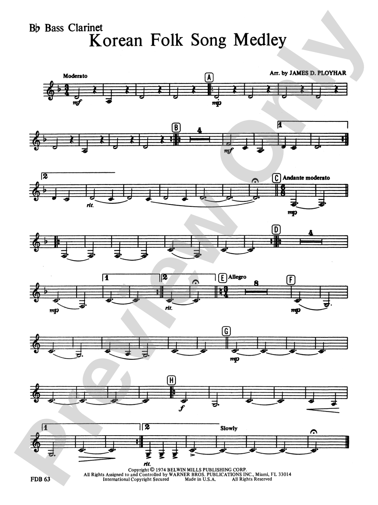Korean Folk Song Medley: B-flat Bass Clarinet