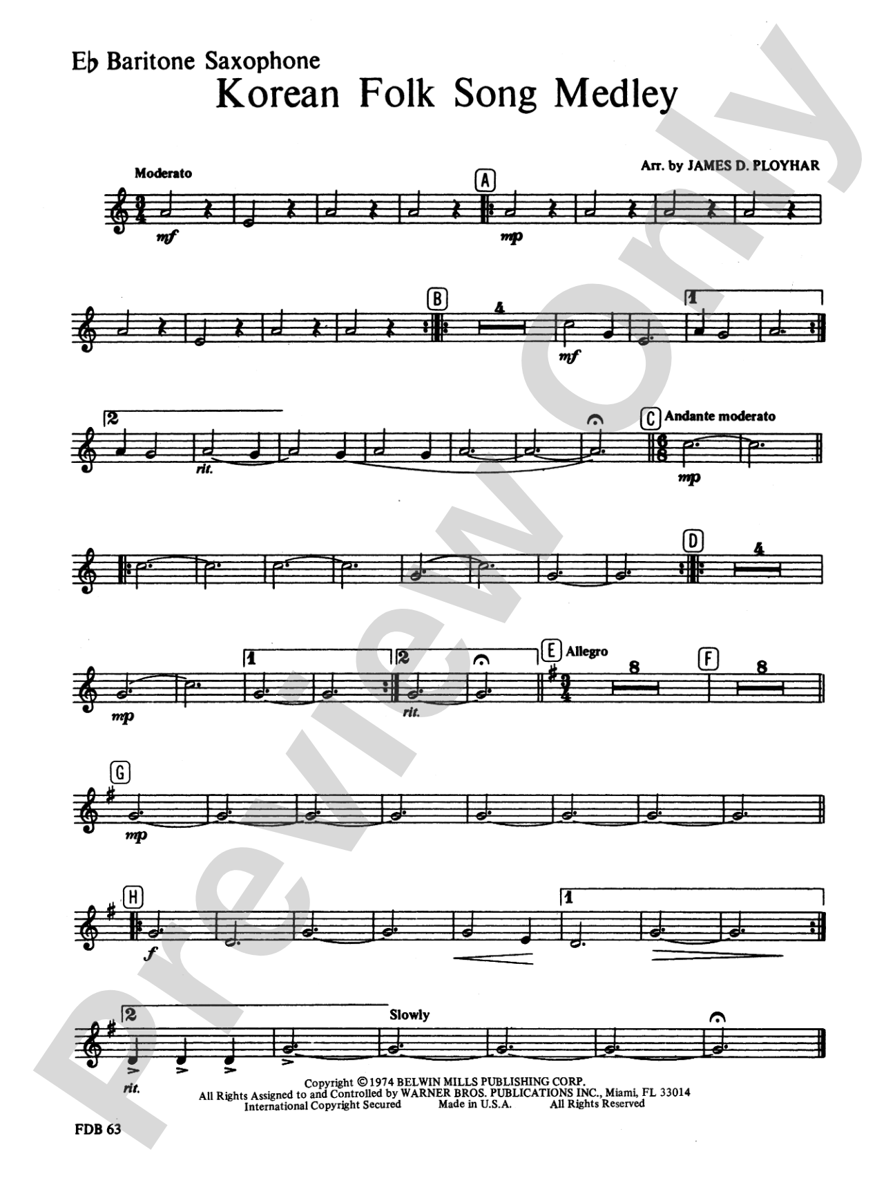 Korean Folk Song Medley: E-flat Baritone Saxophone