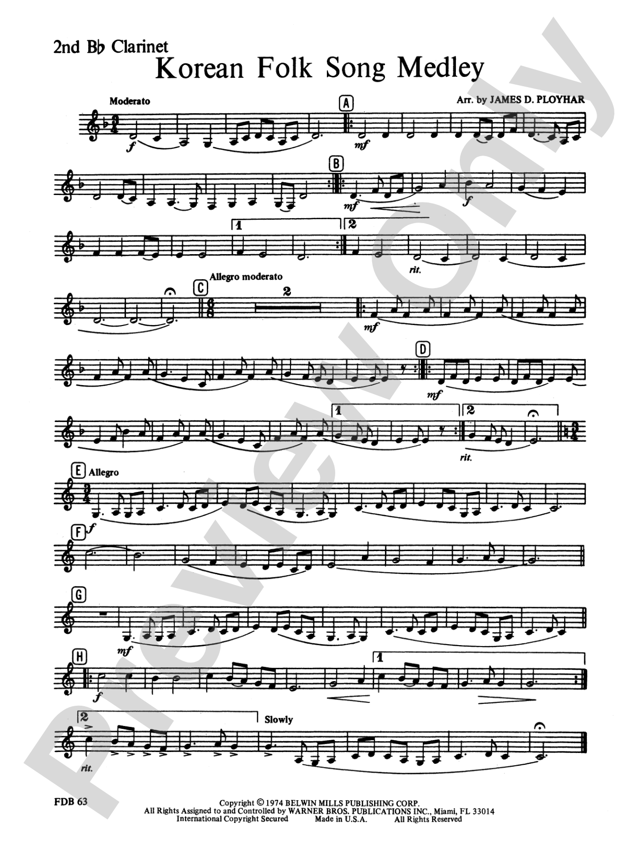 Korean Folk Song Medley: 2nd B-flat Clarinet