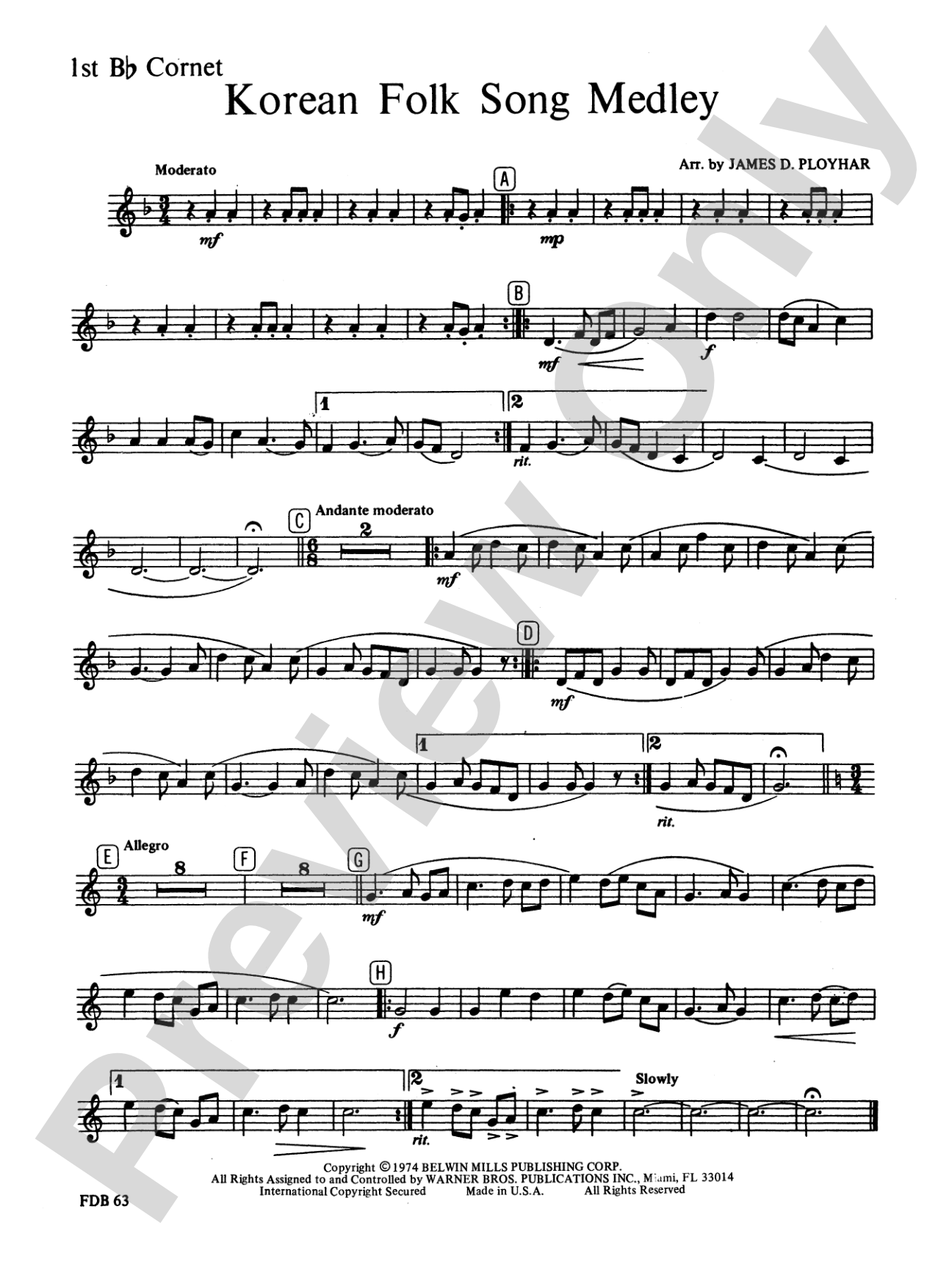 Korean Folk Song Medley: 1st B-flat Cornet