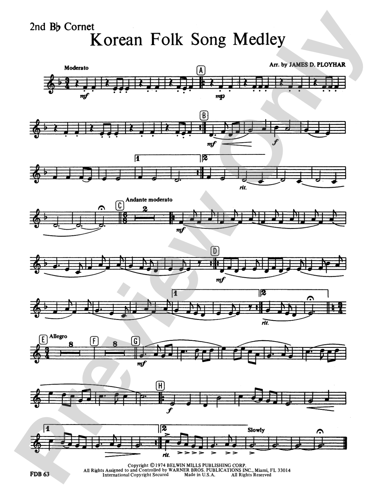 Korean Folk Song Medley: 2nd B-flat Cornet