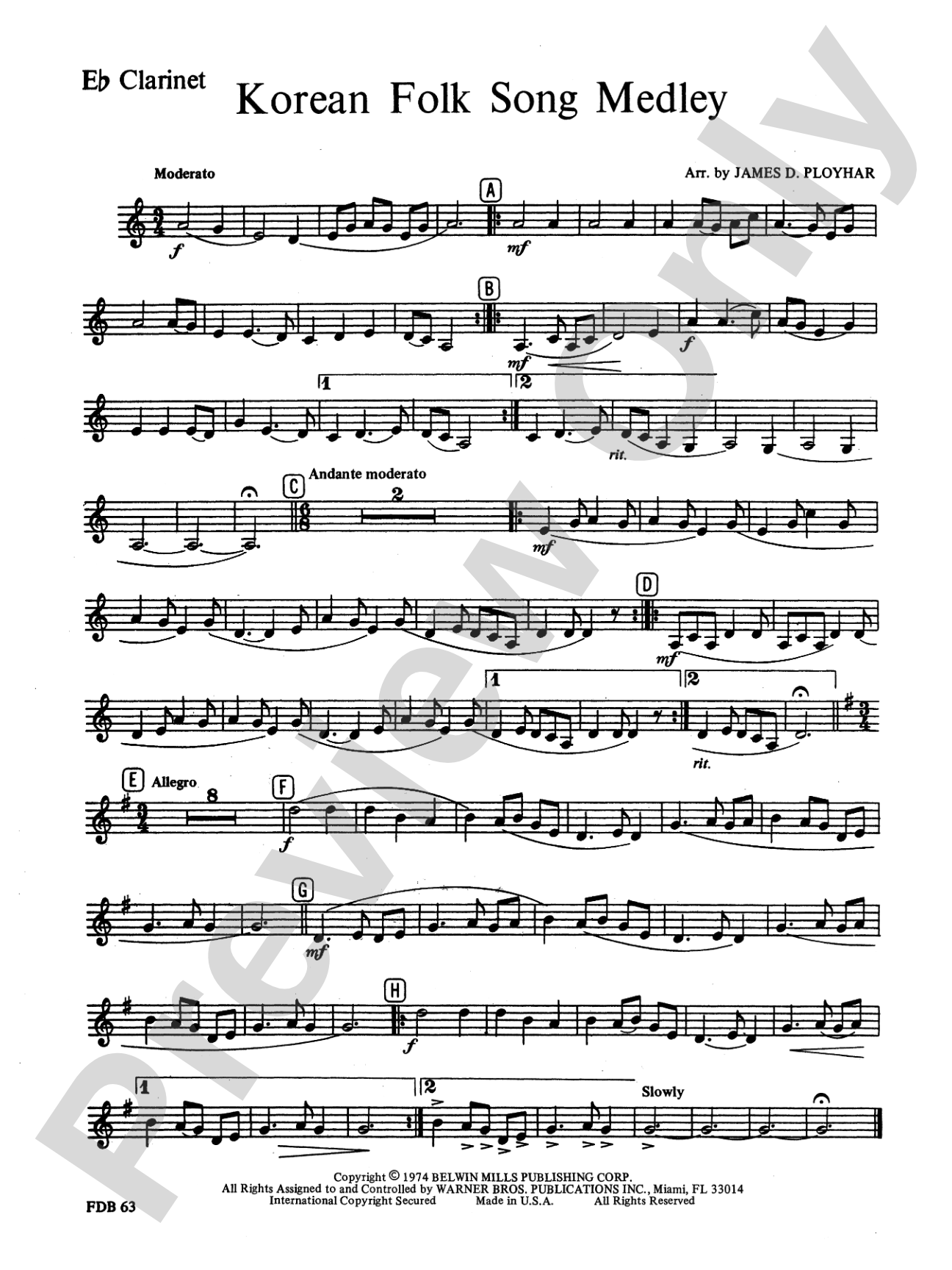 Korean Folk Song Medley: E-flat Soprano Clarinet