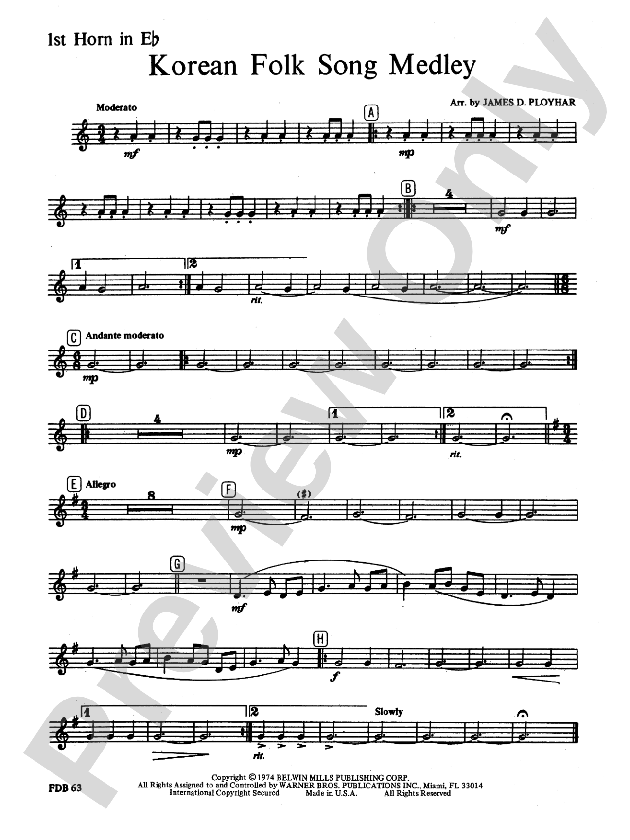 Korean Folk Song Medley: WP 1st Horn in E-flat