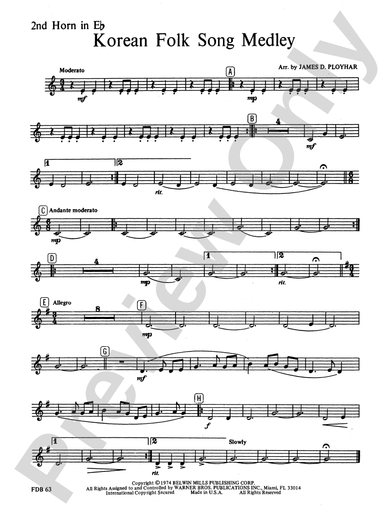 Korean Folk Song Medley: WP 2nd Horn in E-flat