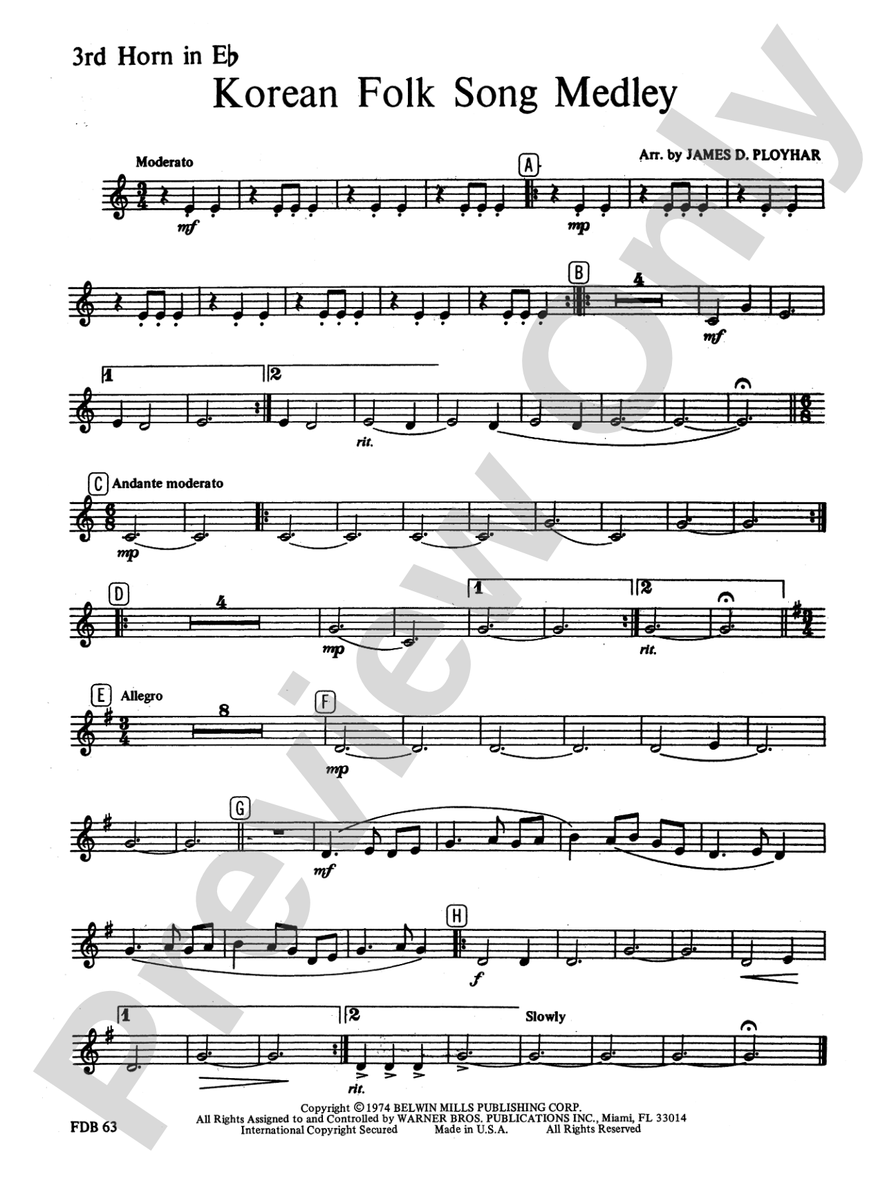 Korean Folk Song Medley: WP 3rd Horn in E-flat