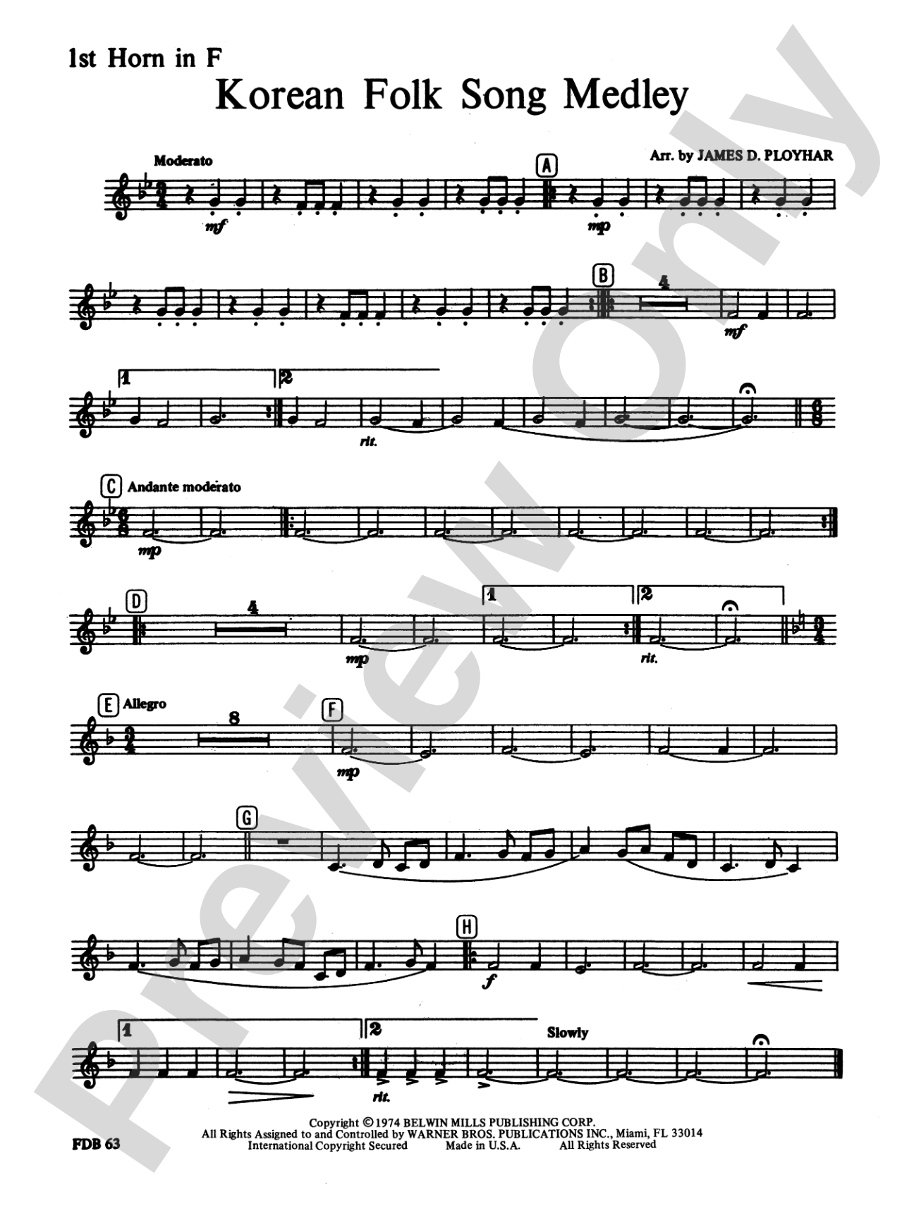 Korean Folk Song Medley: 1st F Horn