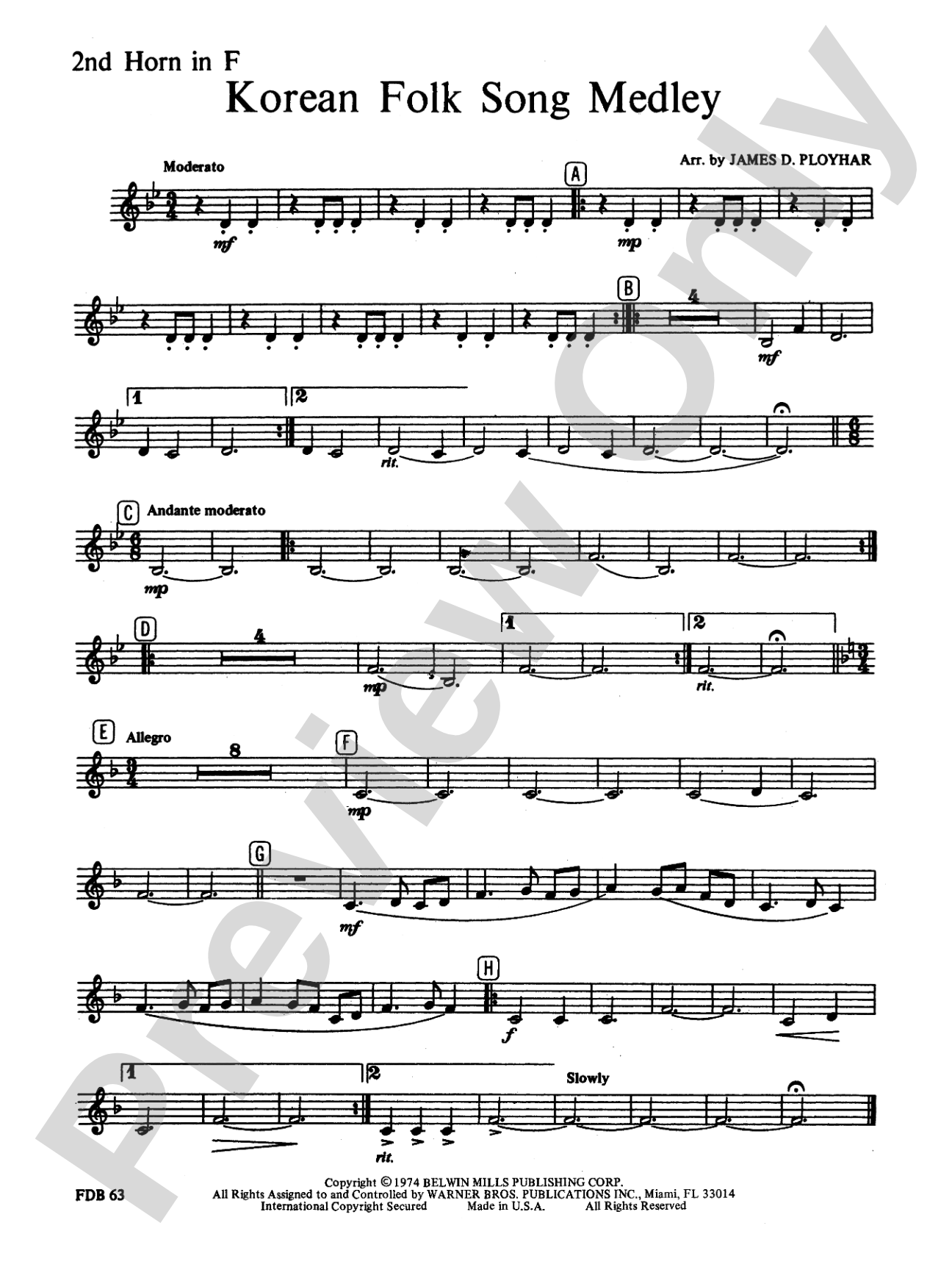 Korean Folk Song Medley: 2nd F Horn
