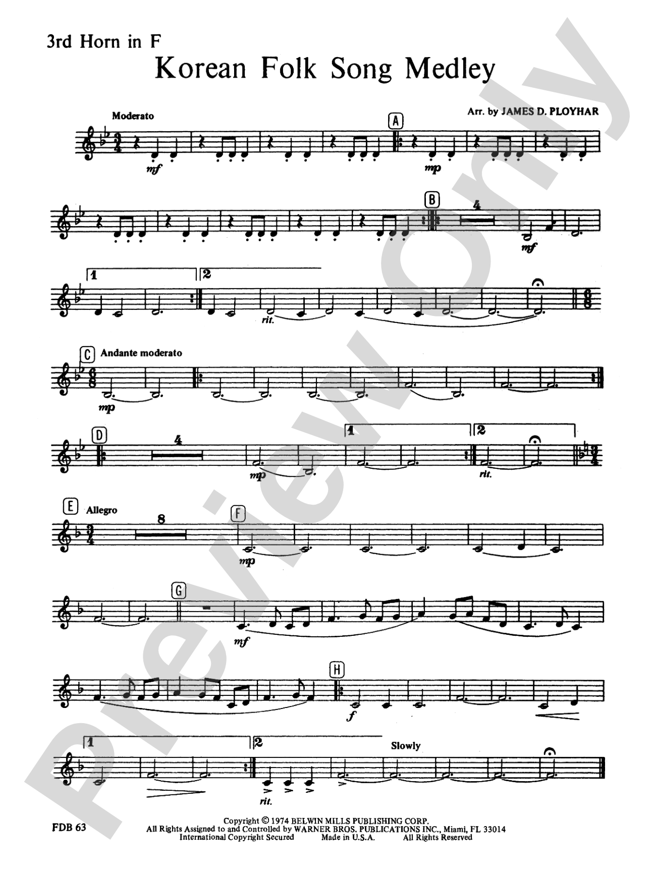 Korean Folk Song Medley: 3rd F Horn