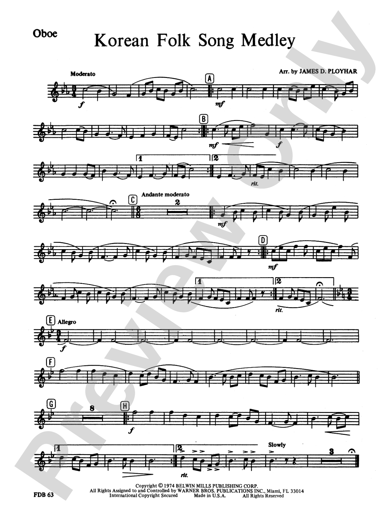 Korean Folk Song Medley: Oboe