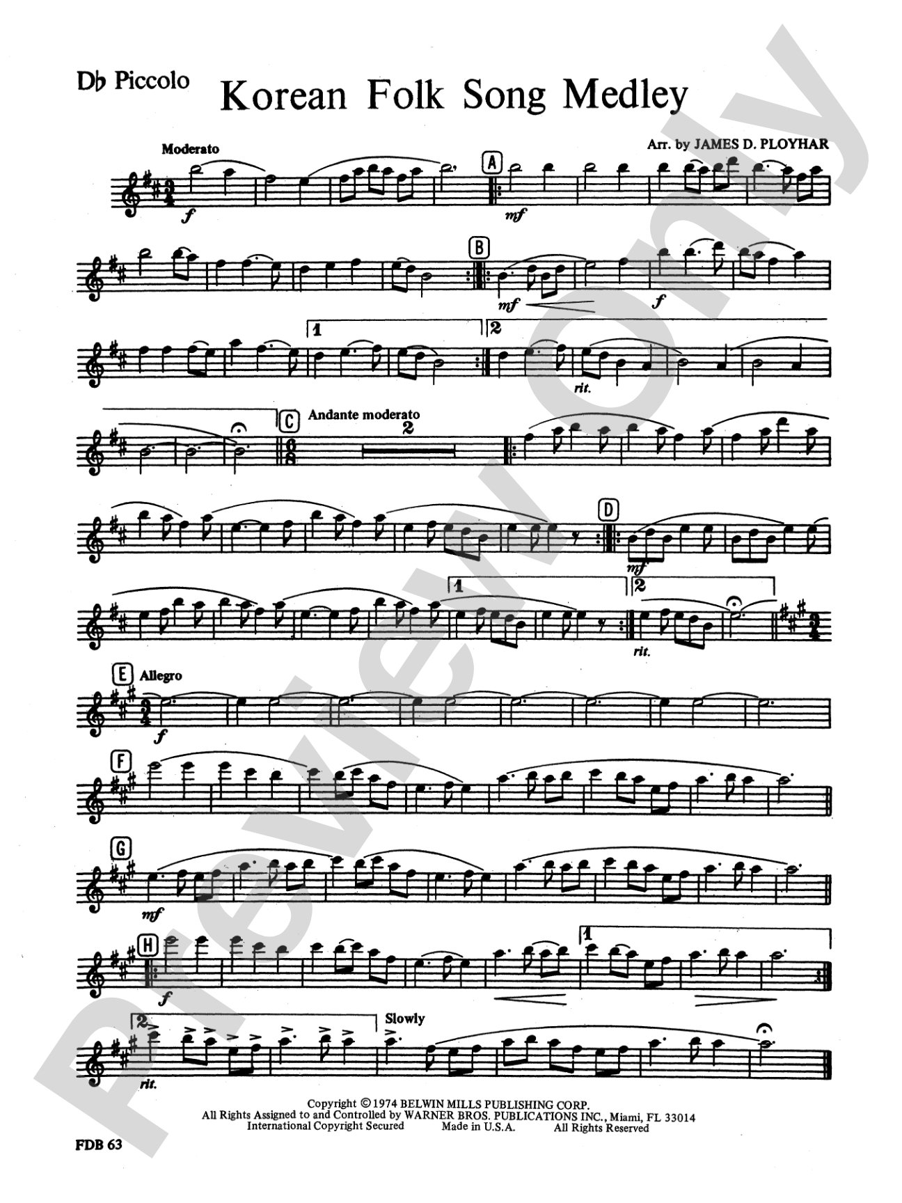 Korean Folk Song Medley: Piccolo