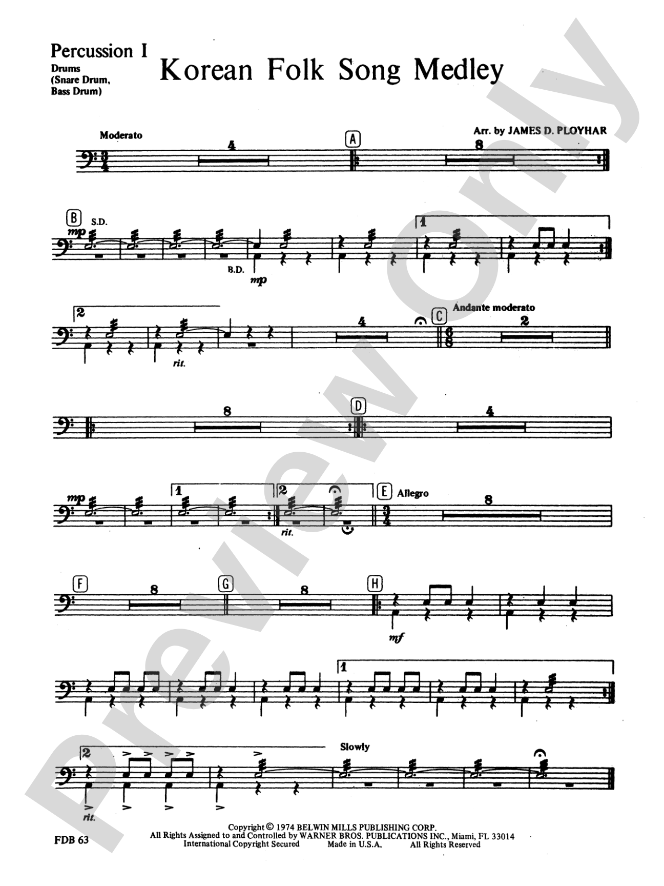 Korean Folk Song Medley: 1st Percussion