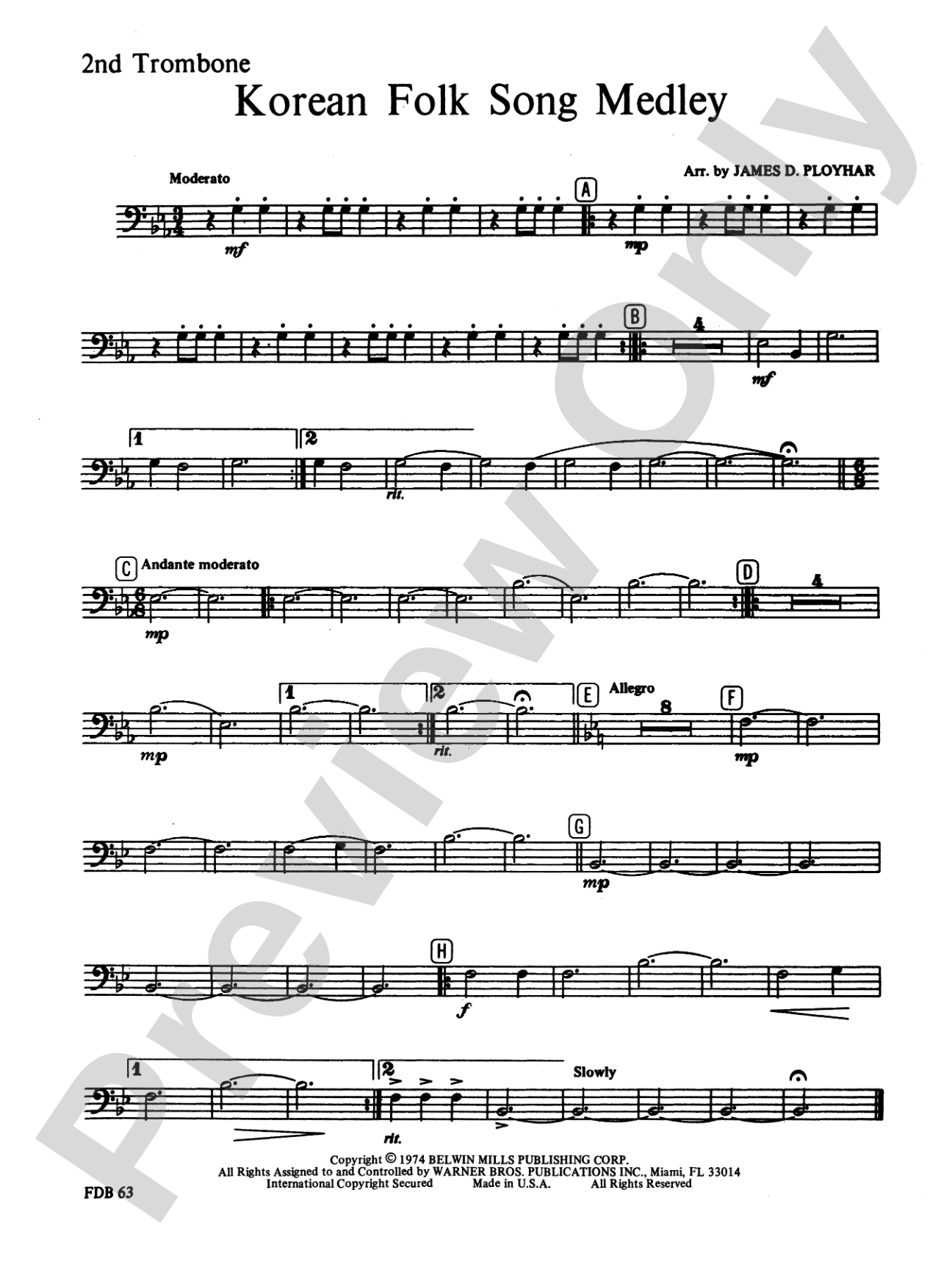 Korean Folk Song Medley: 2nd Trombone