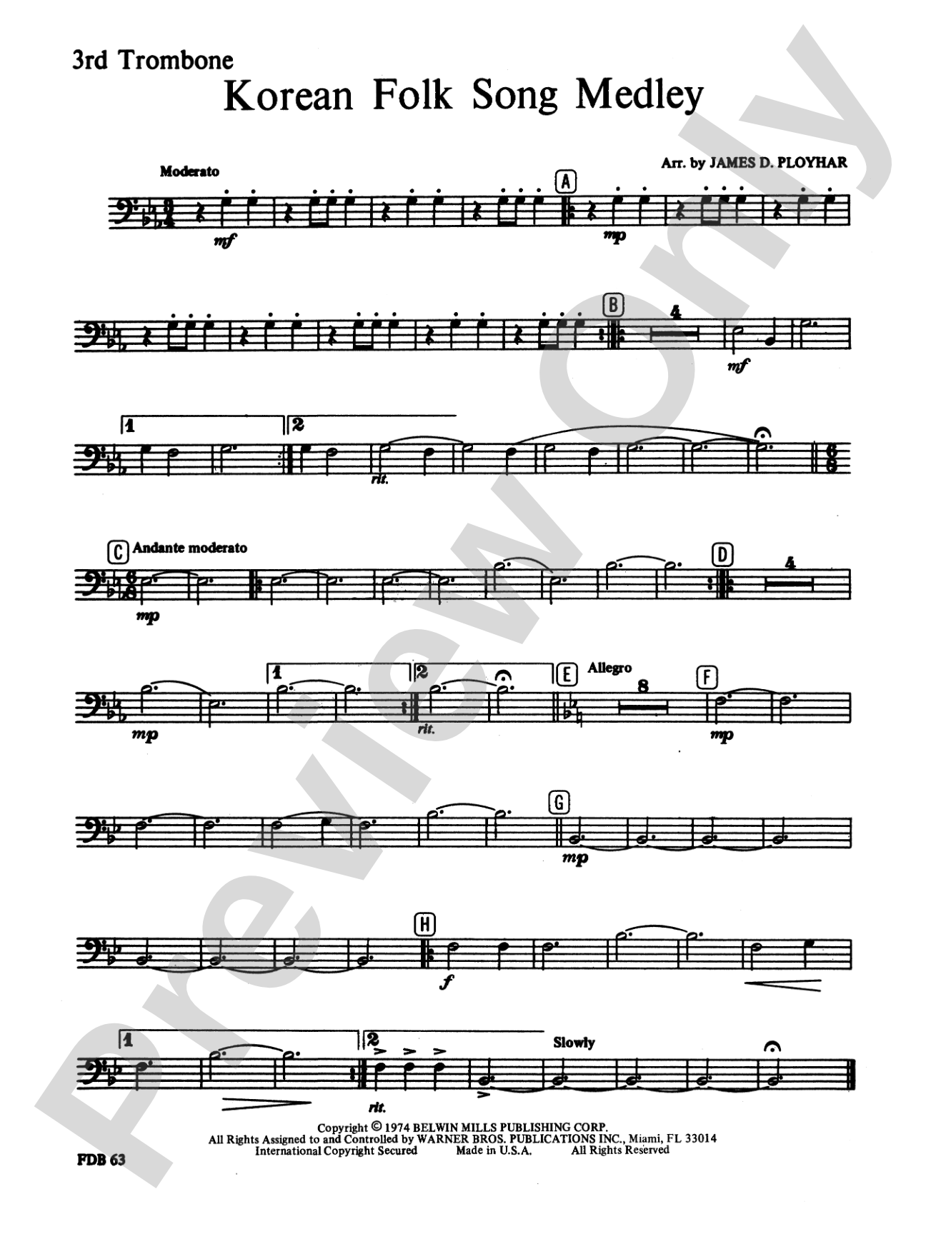 Korean Folk Song Medley: 3rd Trombone