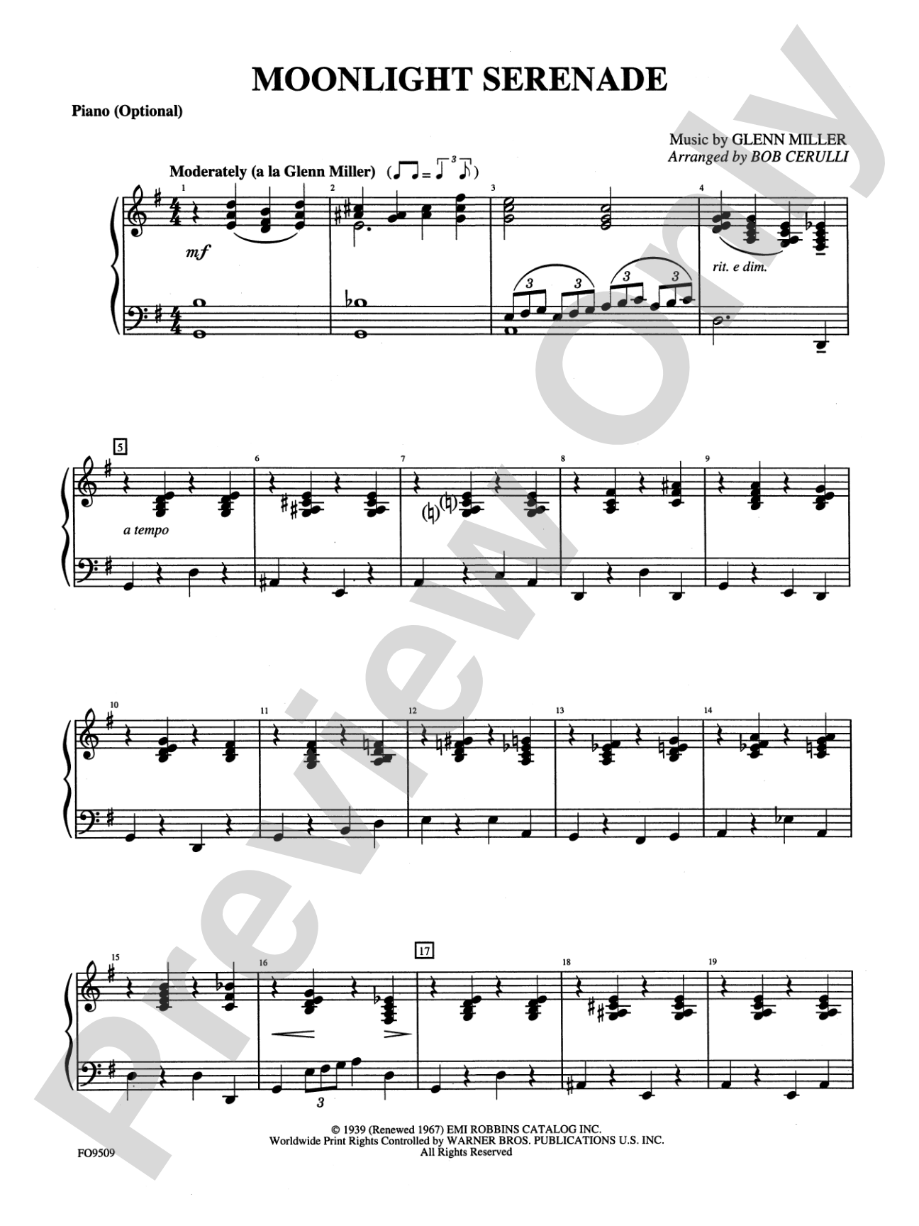 Moonlight Serenade: Piano Accompaniment