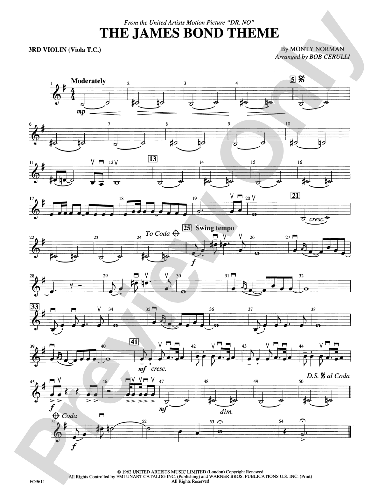The James Bond Theme: 3rd Violin (Viola [TC])