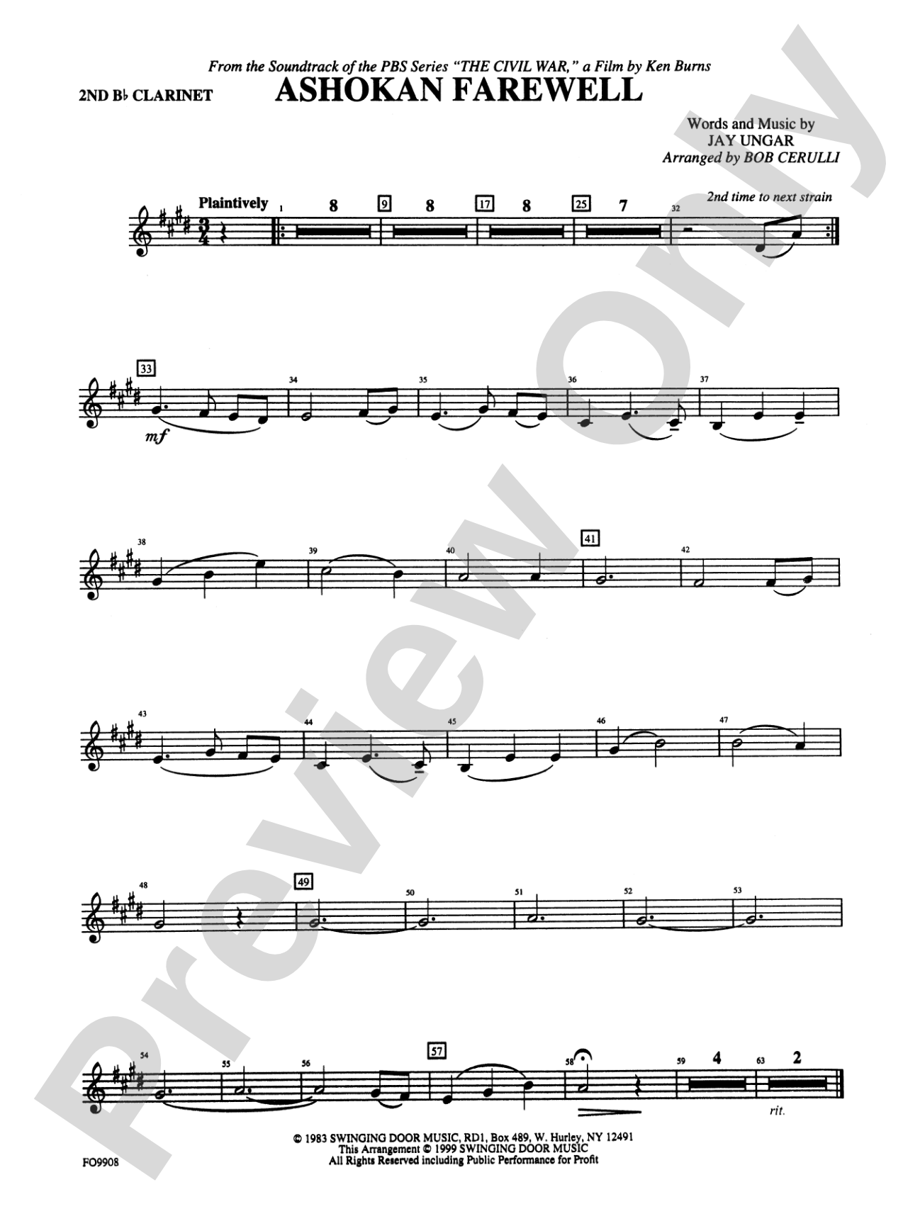 Ashokan Farewell: 2nd B-flat Clarinet