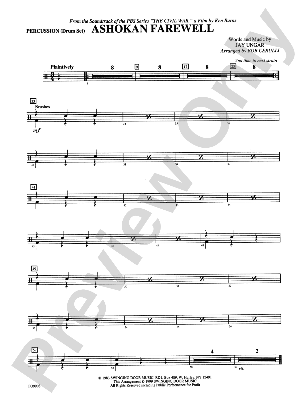 Ashokan Farewell: 1st Percussion