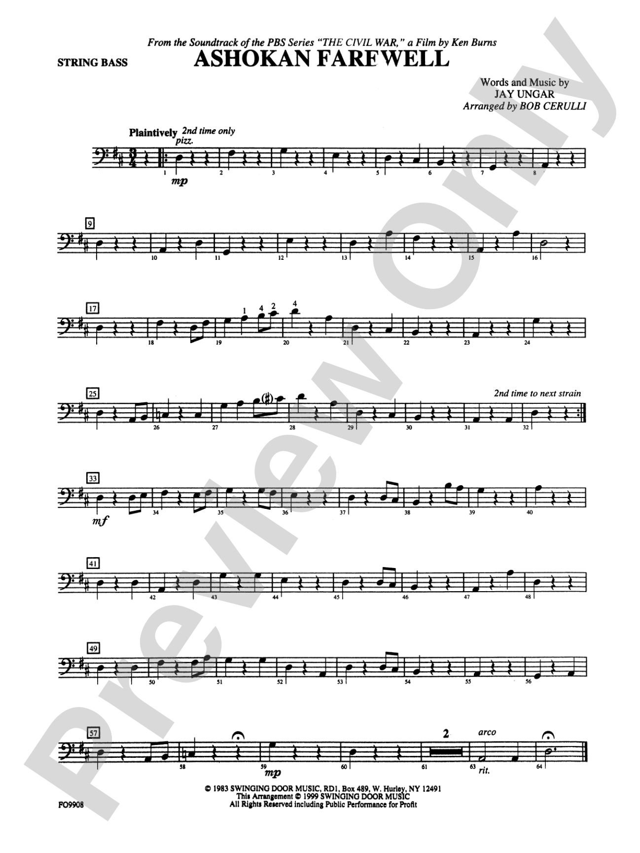 Ashokan Farewell: String Bass