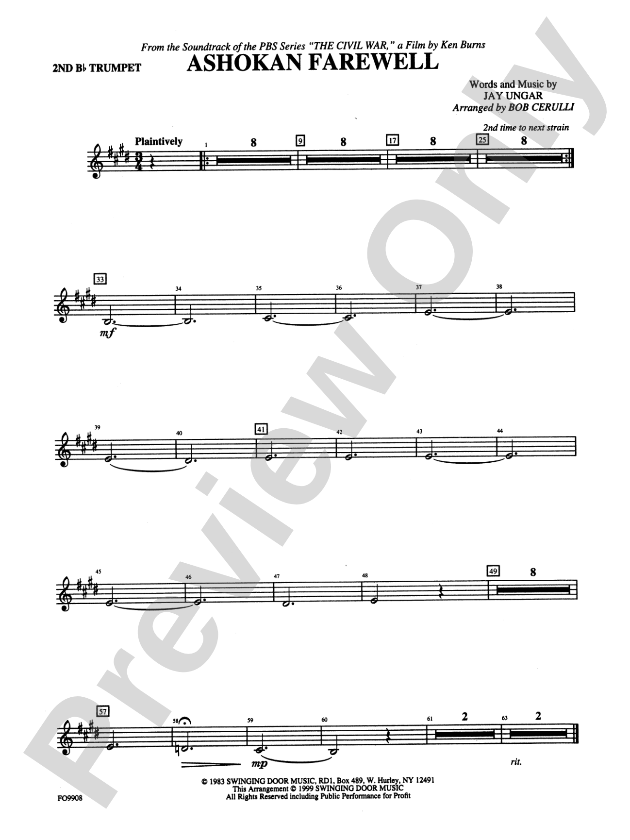 Ashokan Farewell: 2nd B-flat Trumpet