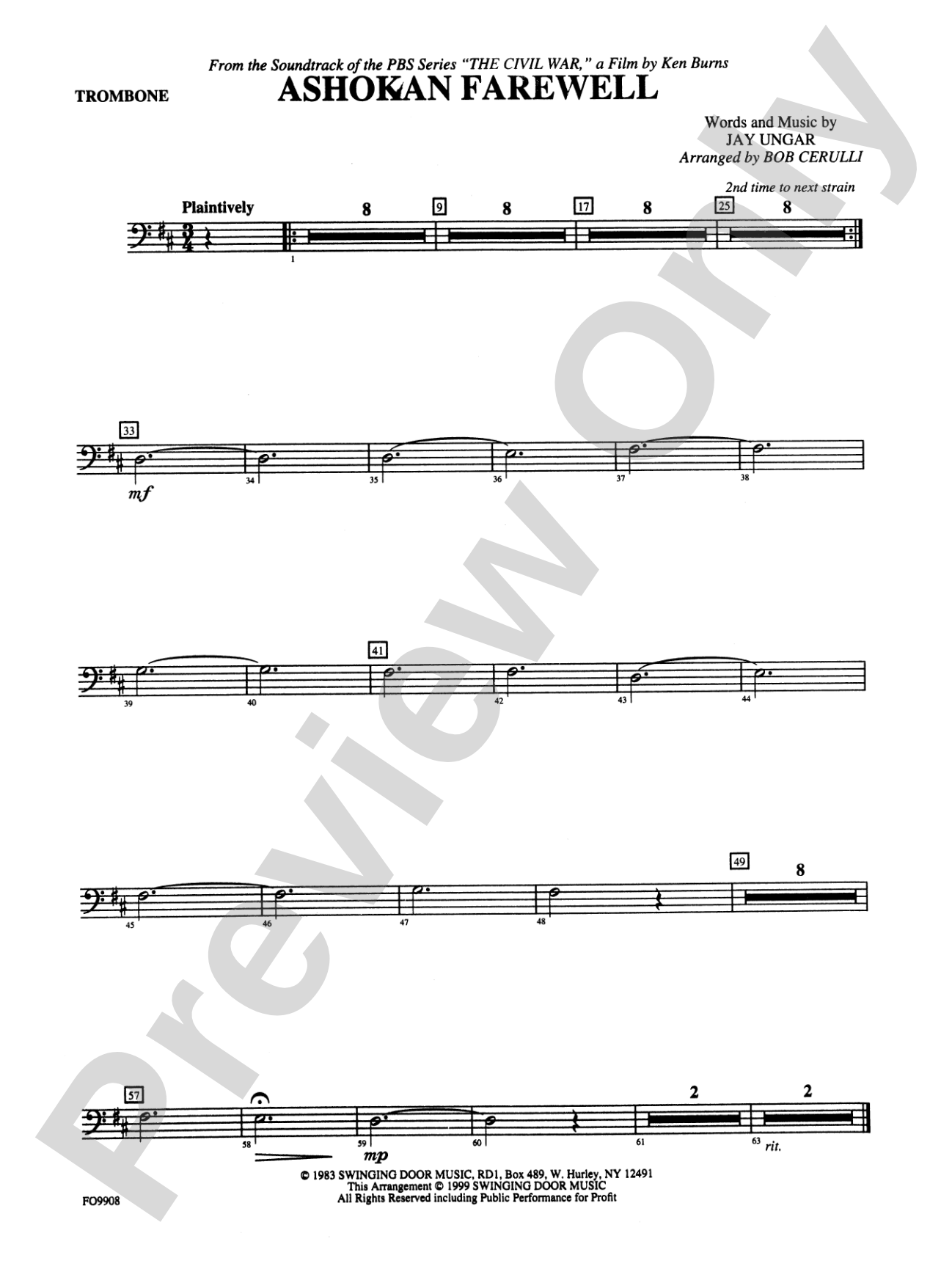 Ashokan Farewell: 1st Trombone