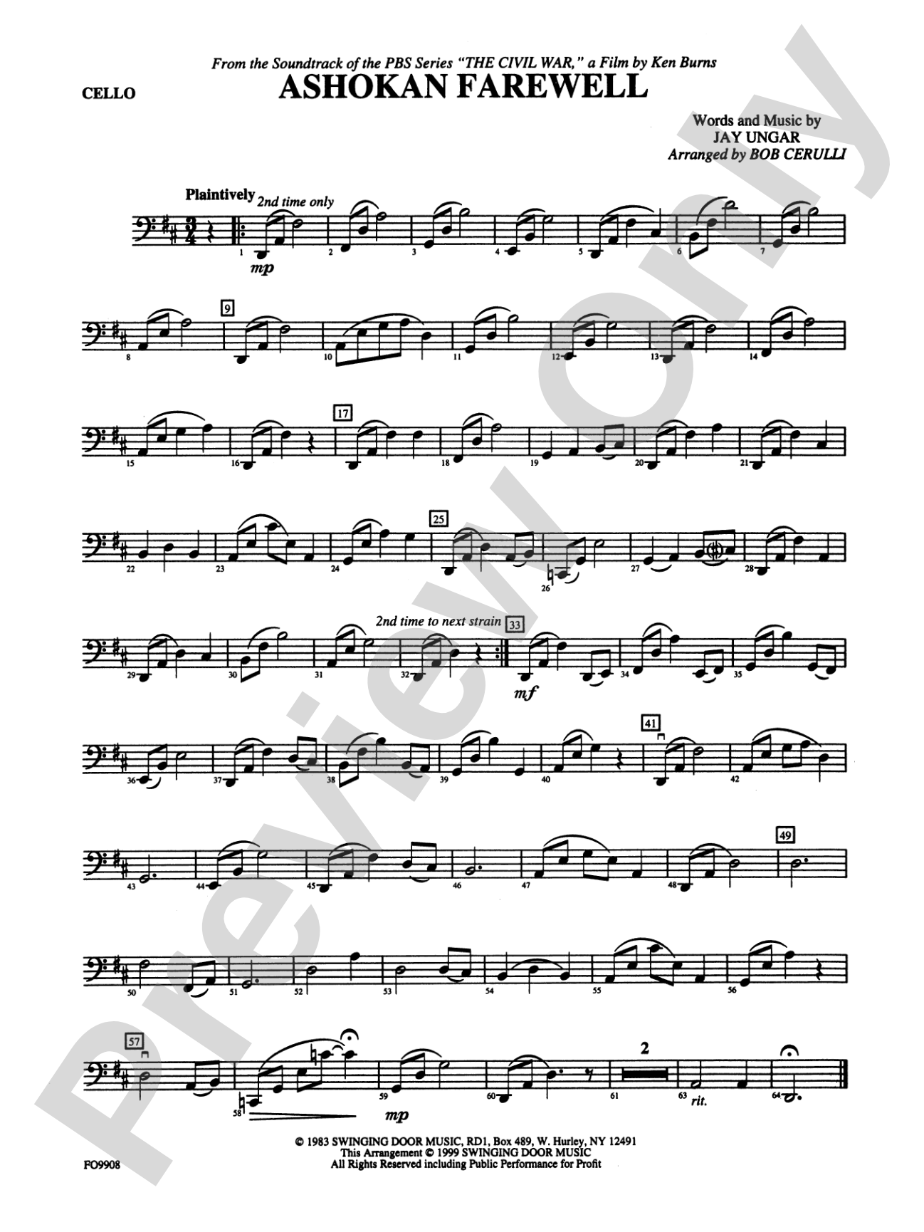 Ashokan Farewell: Cello