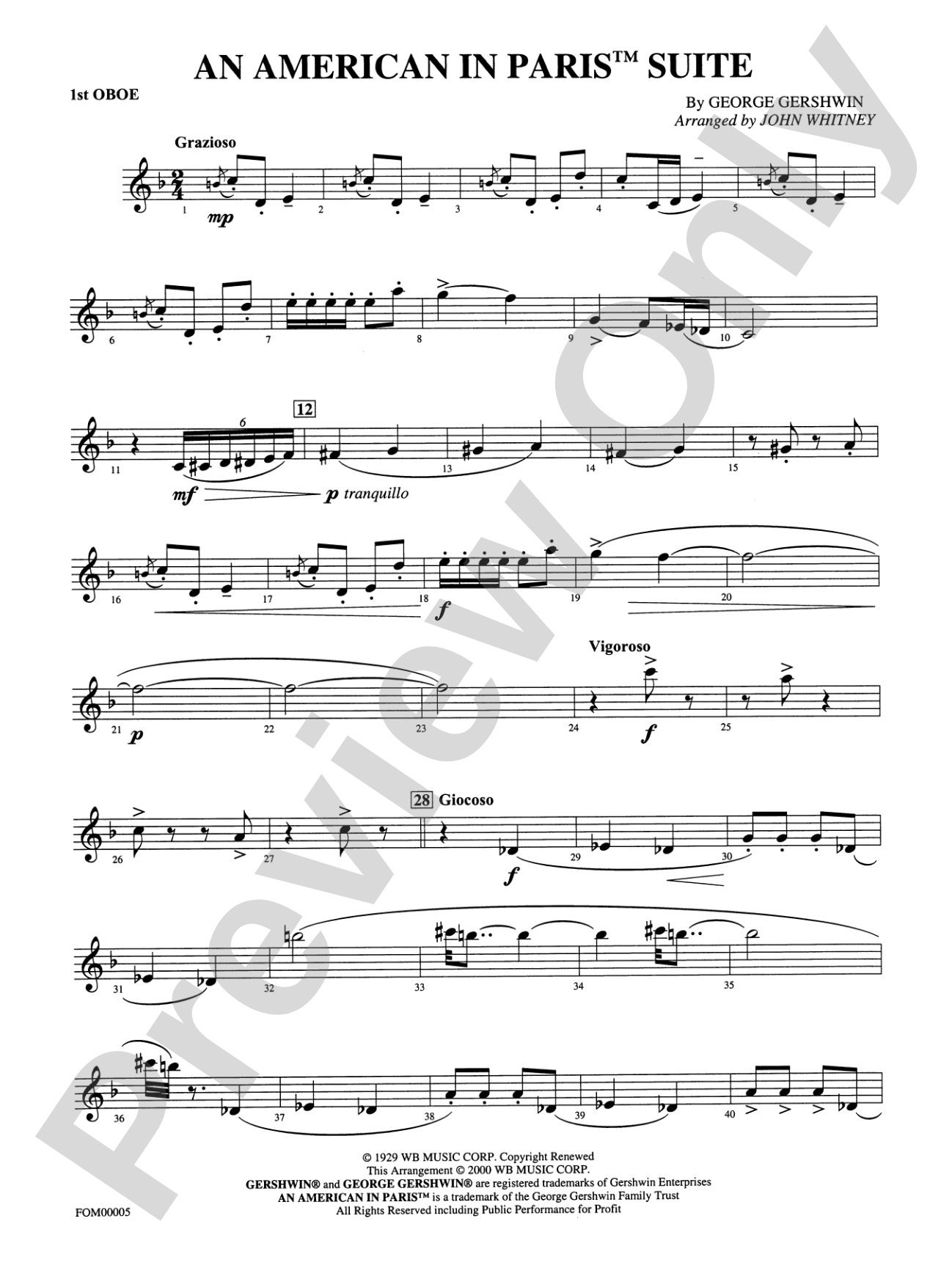 An American in Paris Suite: Oboe