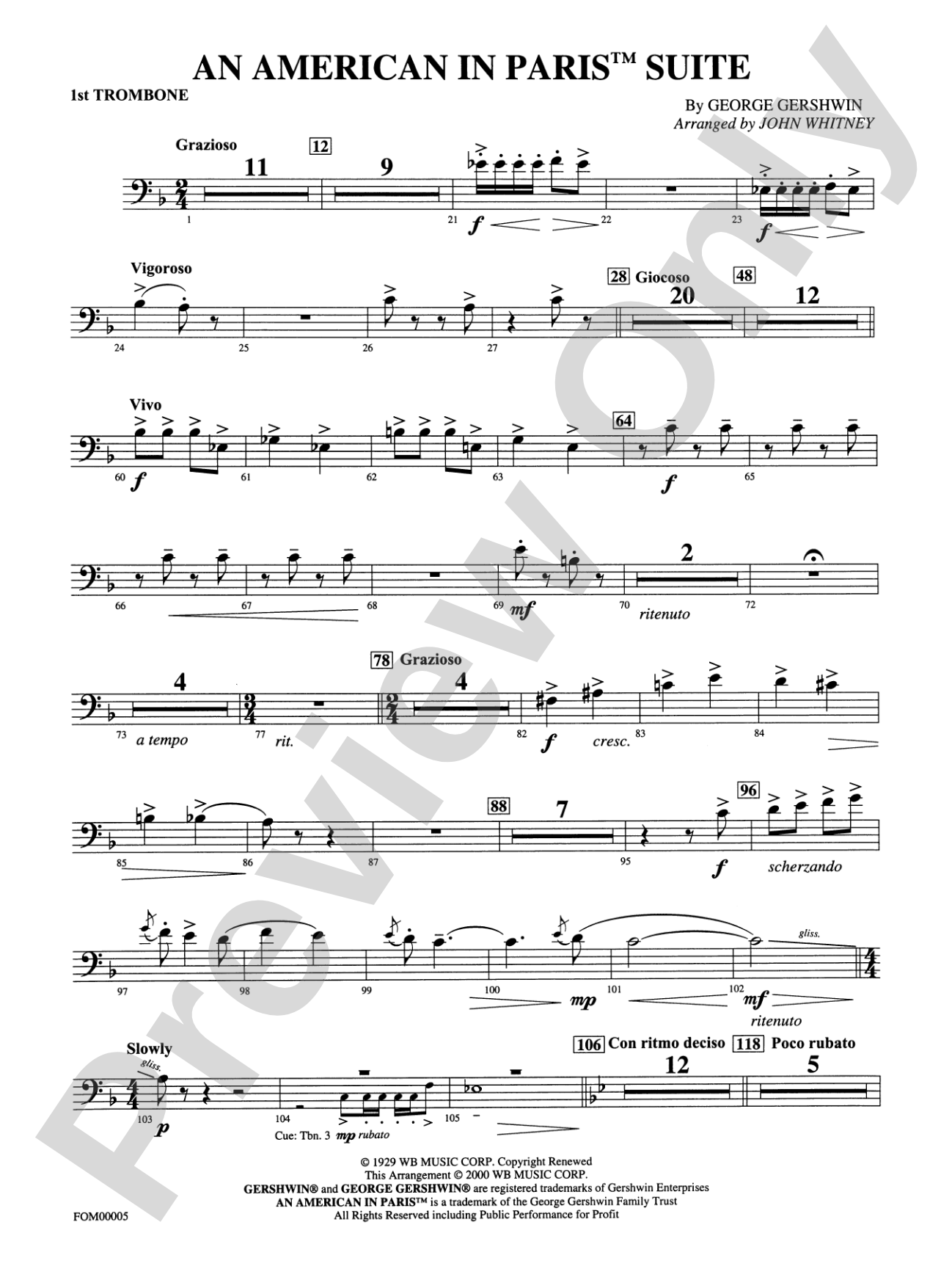 An American in Paris Suite: 1st Trombone