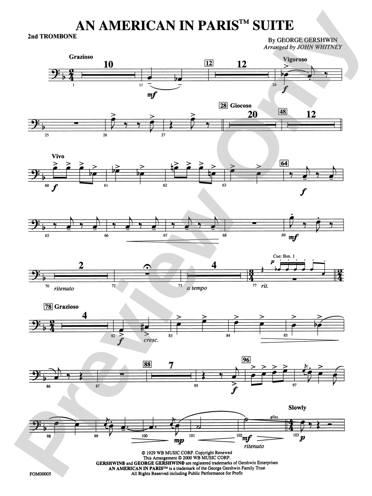 An American in Paris Suite: 2nd Trombone