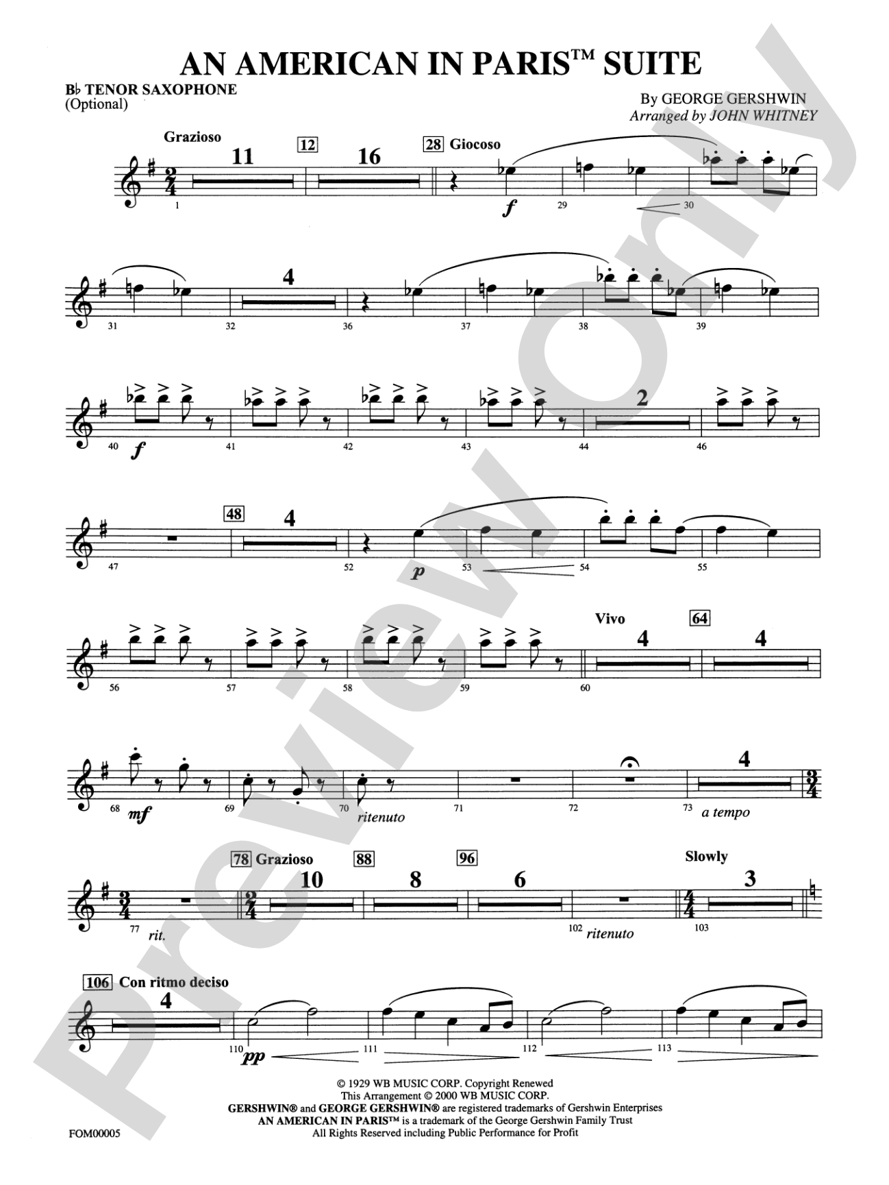 An American in Paris Suite: B-flat Tenor Saxophone