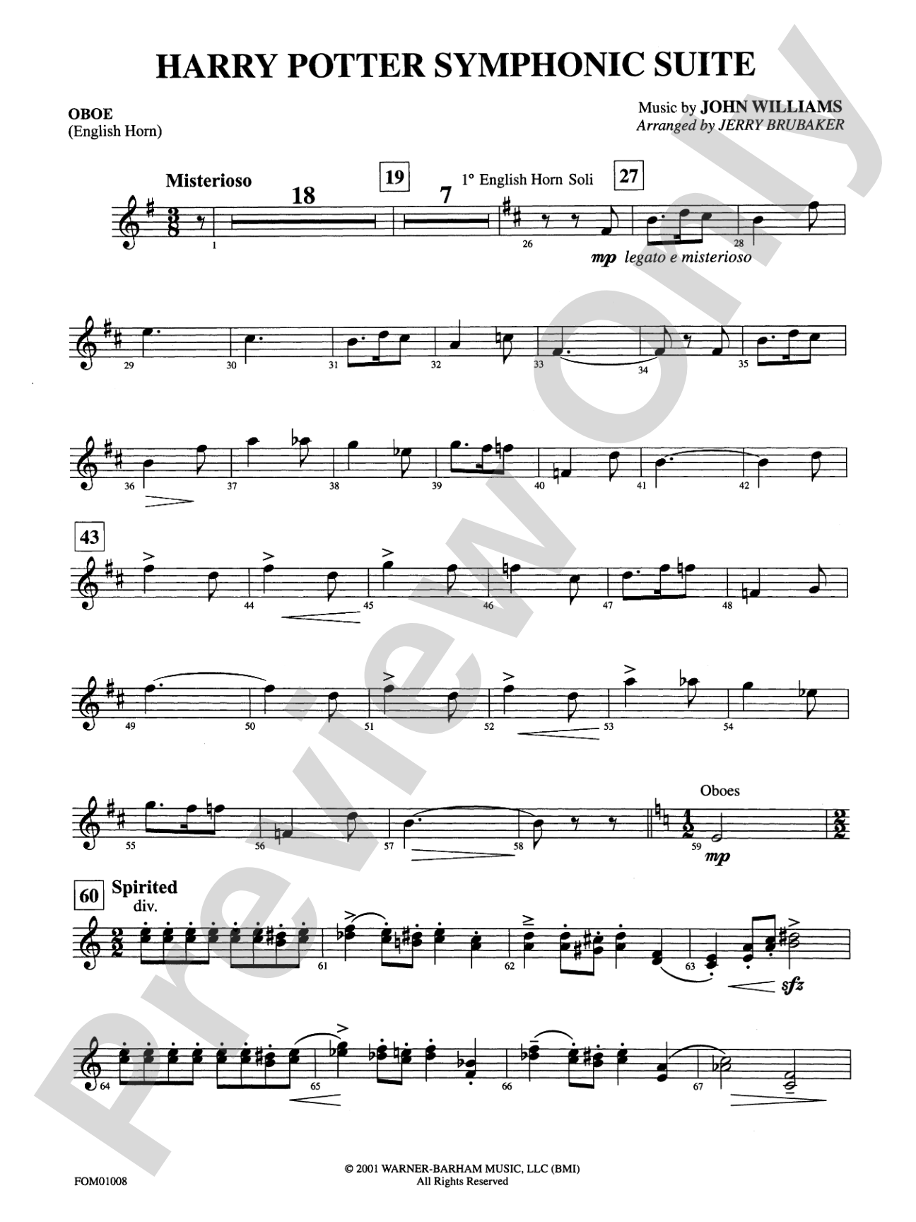 Harry Potter Symphonic Suite: Oboe