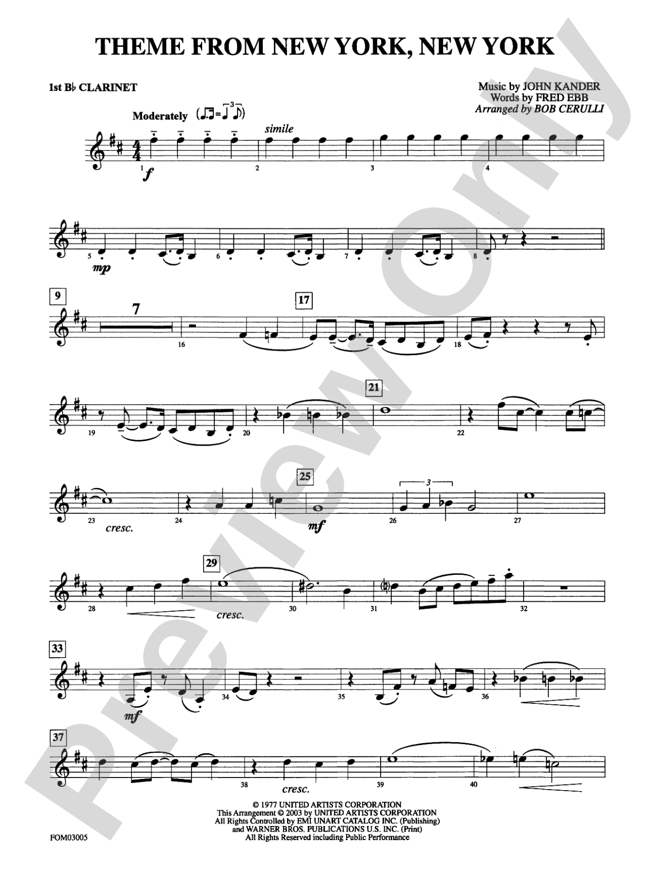 New York, New York, Theme from: 1st B-flat Clarinet