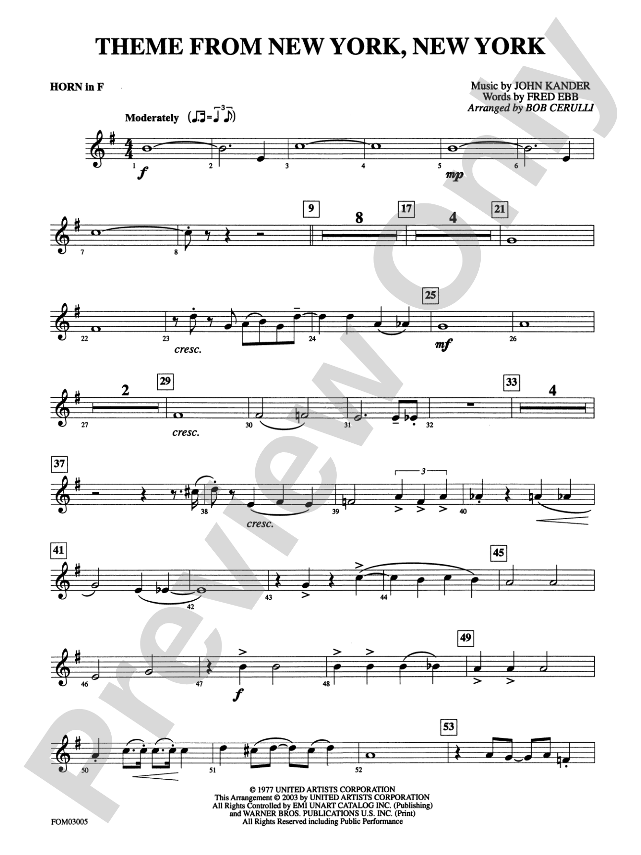New York, New York, Theme from: 1st F Horn