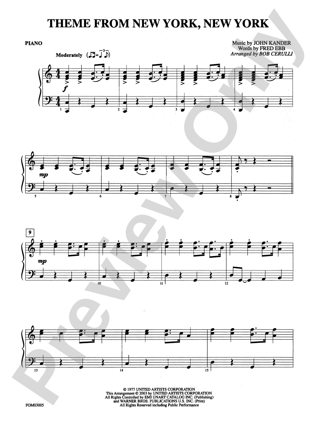 New York, New York, Theme from: Piano Accompaniment