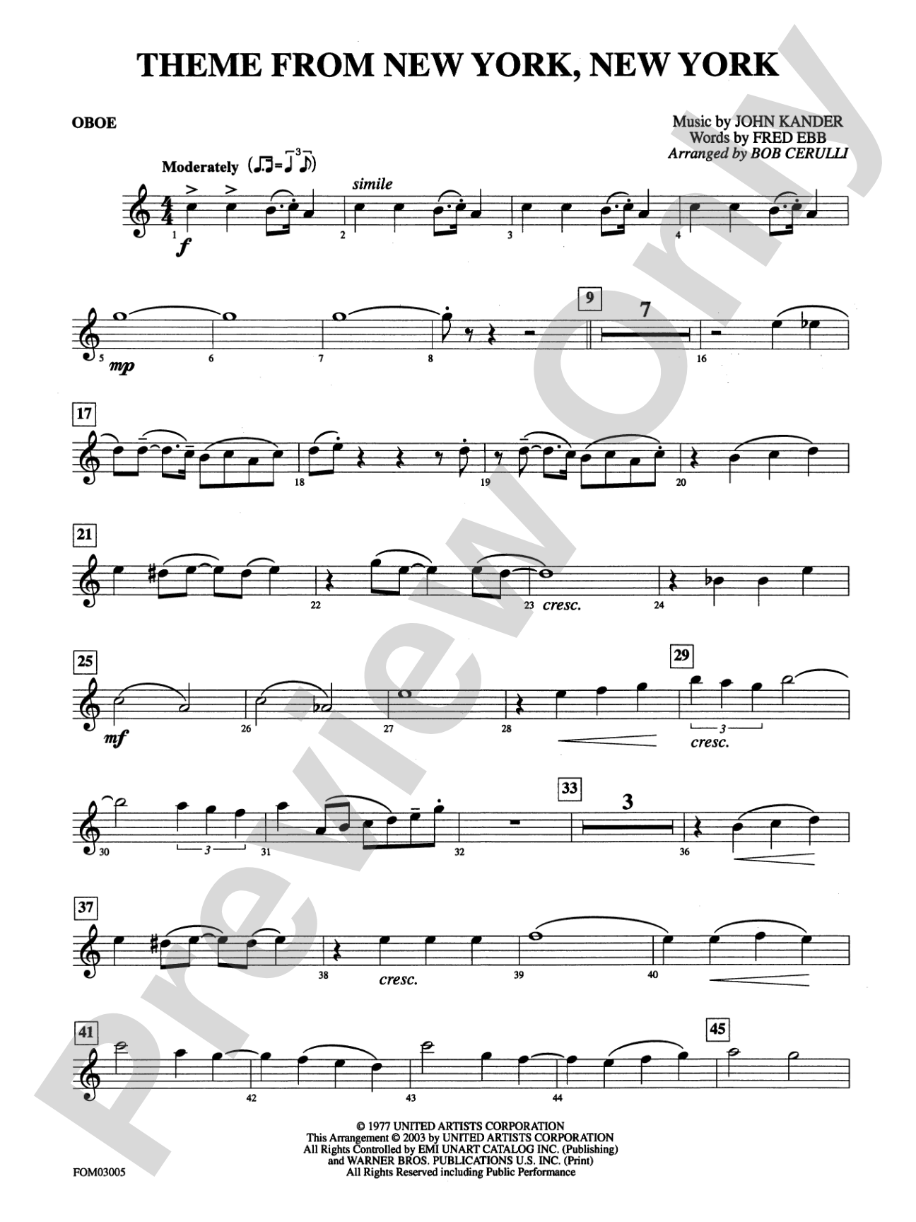 New York, New York, Theme from: Oboe