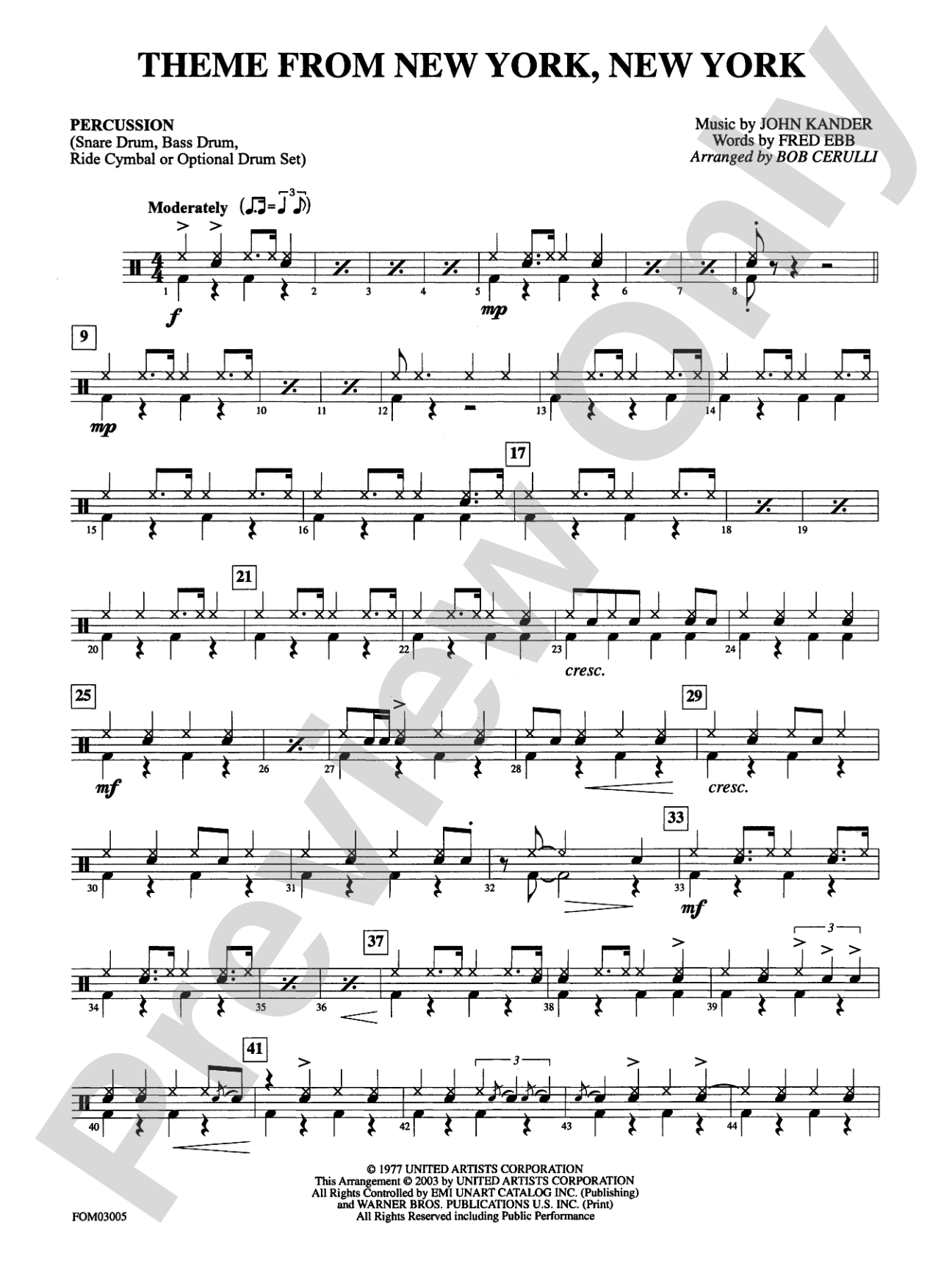 New York, New York, Theme from: 1st Percussion