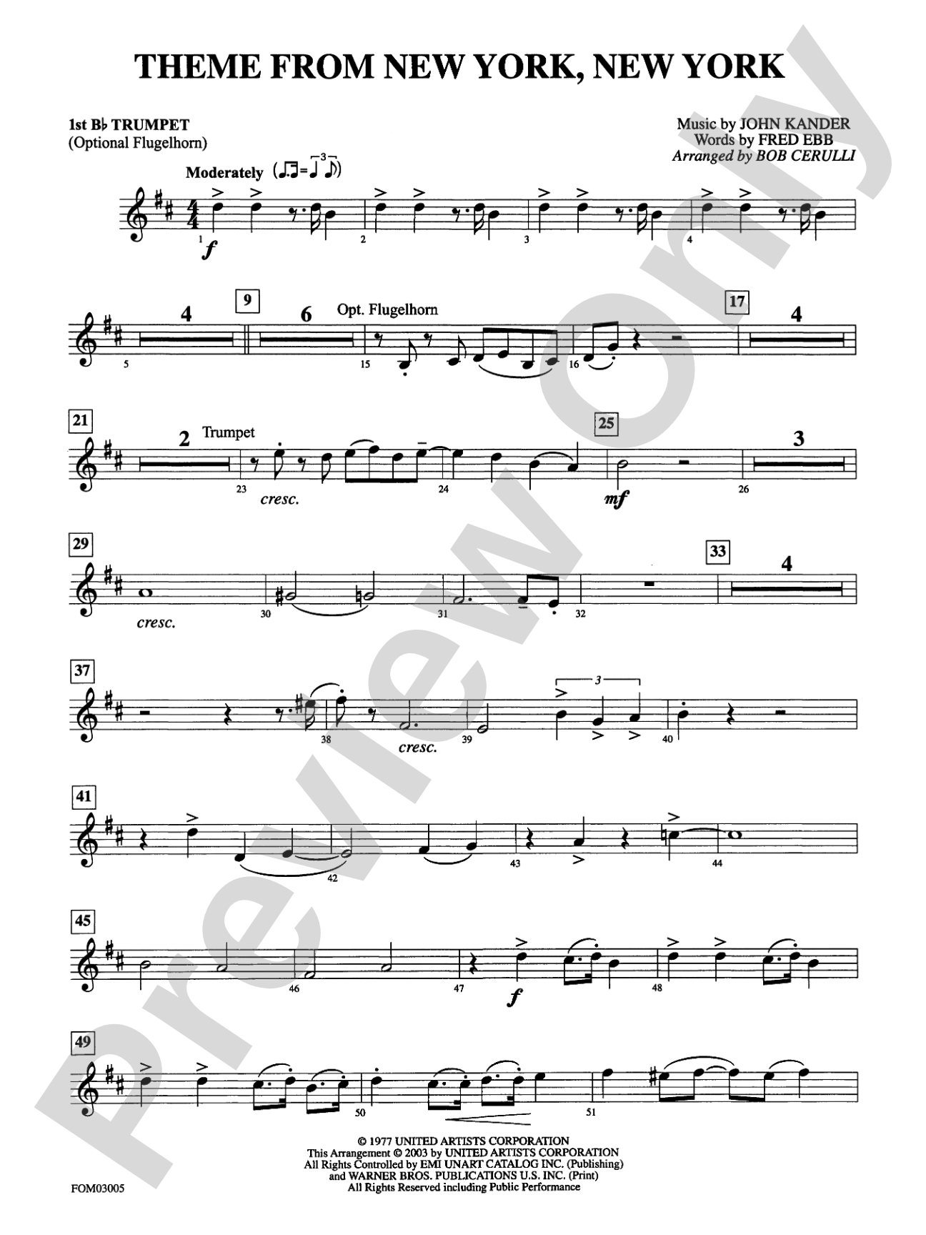 New York, New York, Theme from: 1st B-flat Trumpet