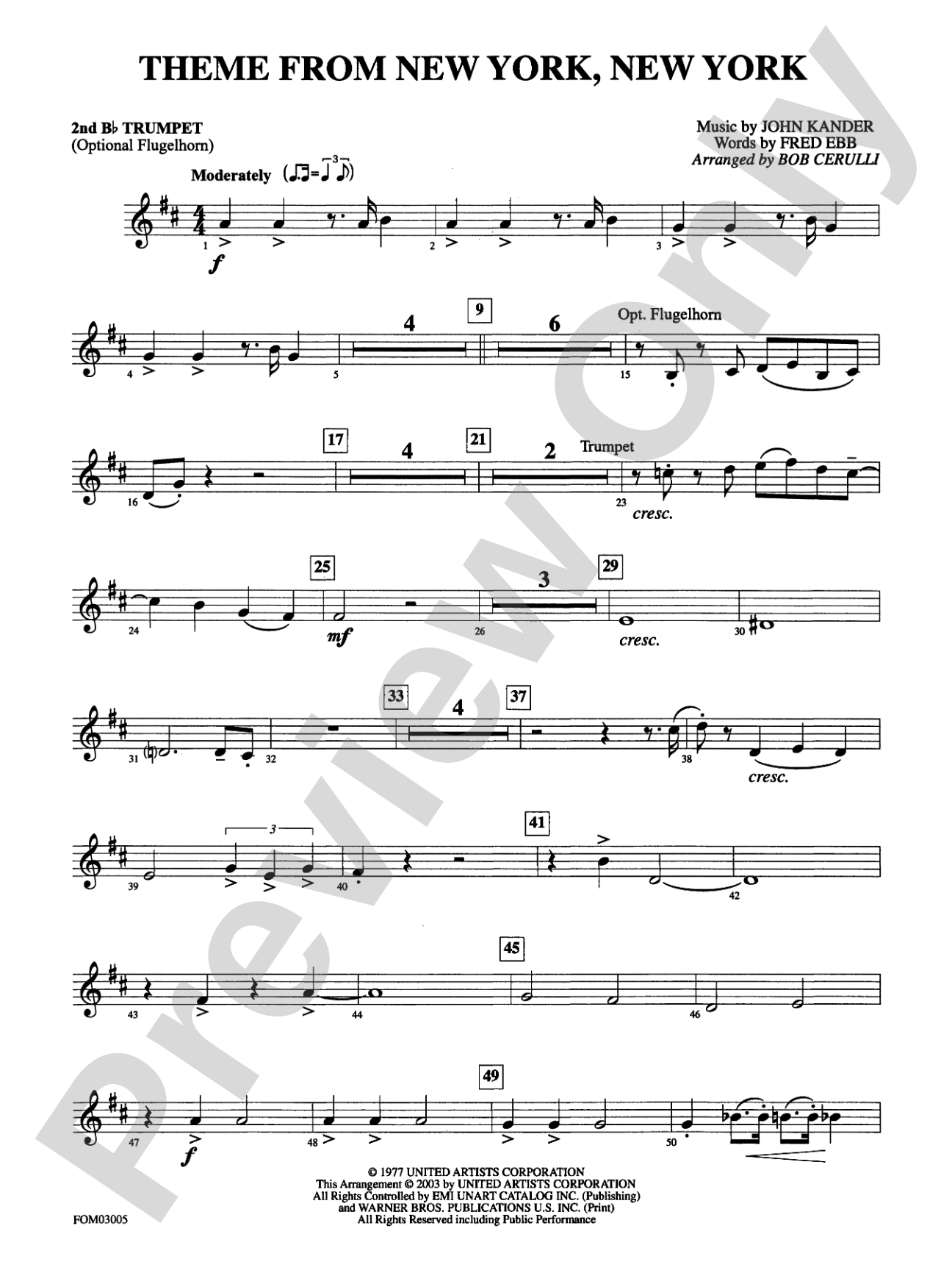 New York, New York, Theme from: 2nd B-flat Trumpet