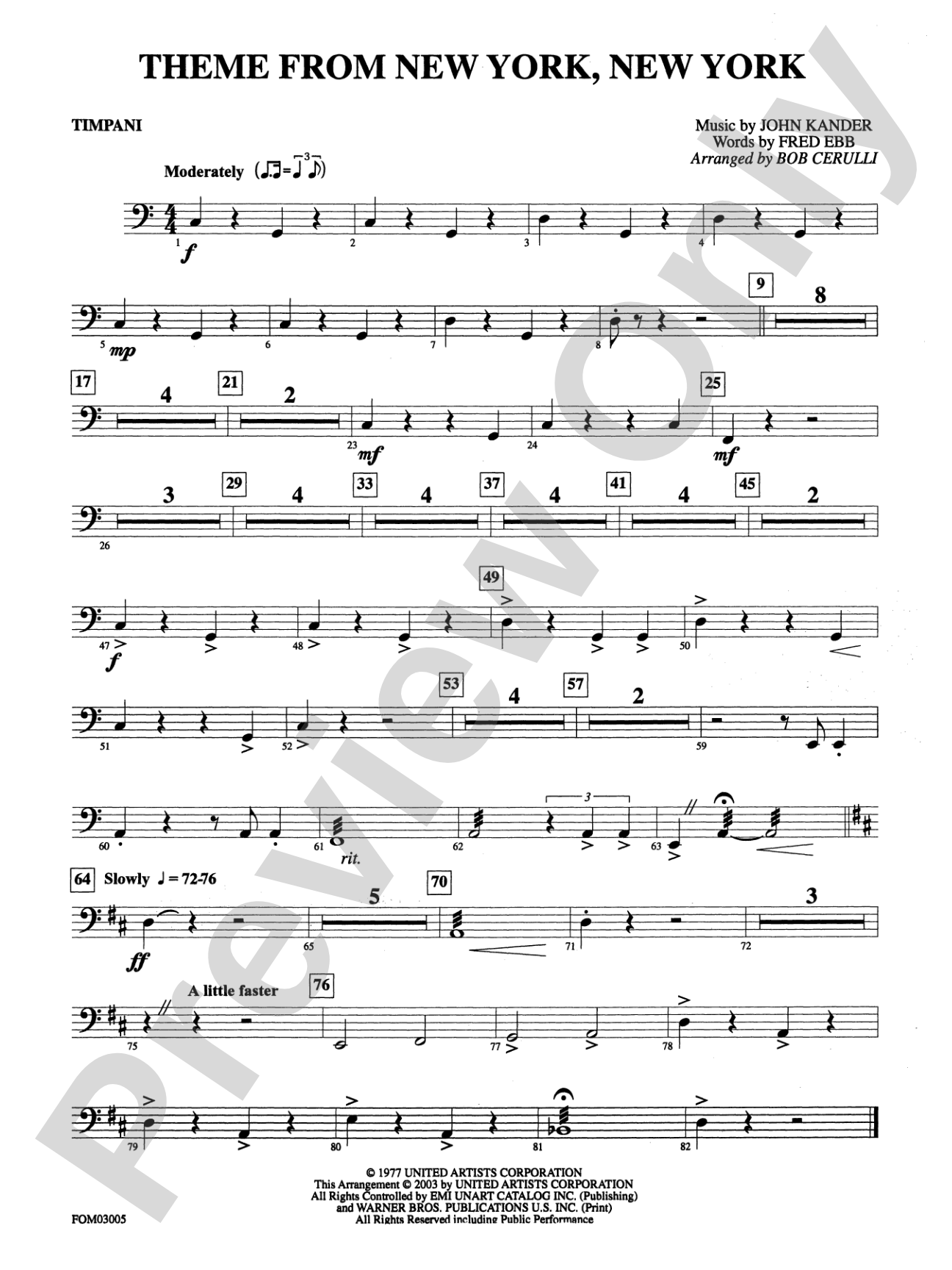 New York, New York, Theme from: Timpani