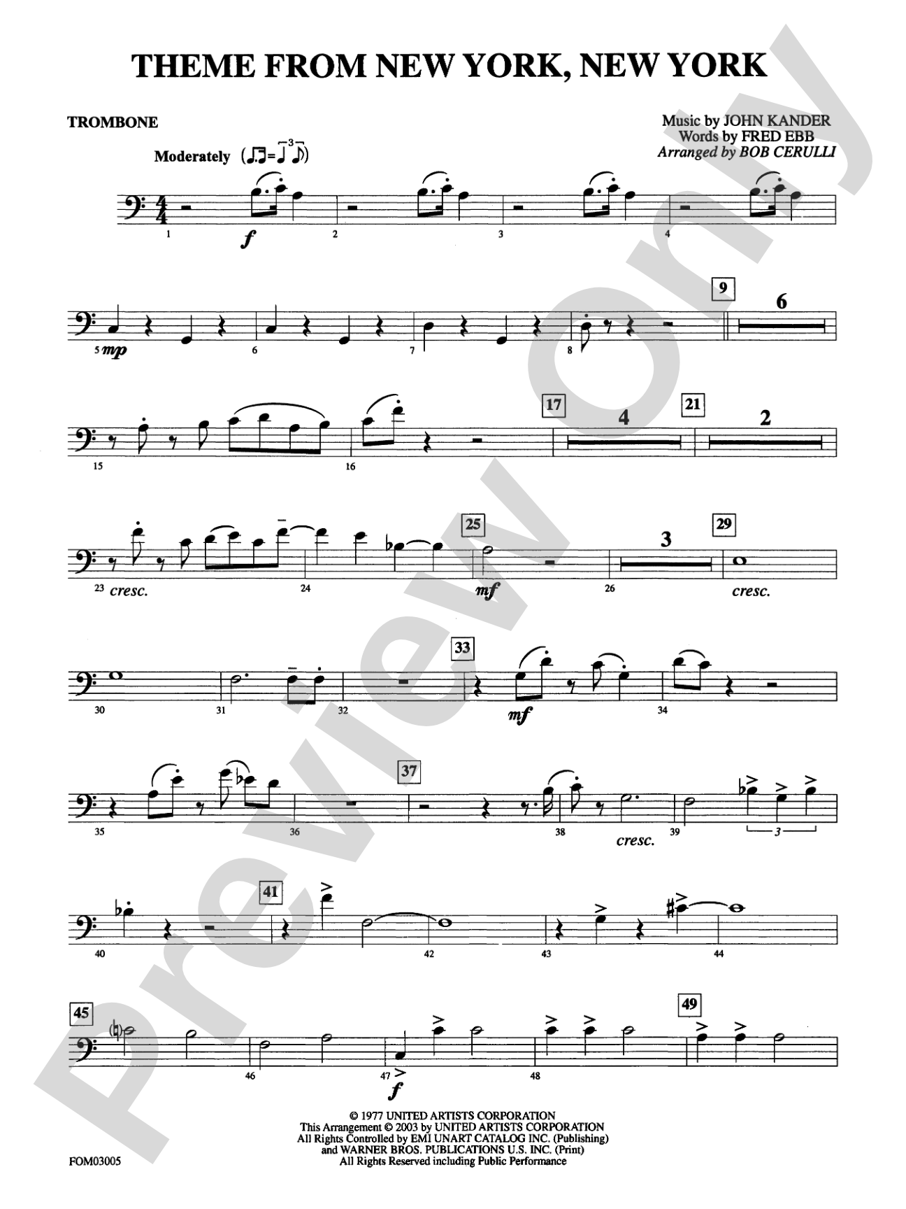 New York, New York, Theme from: 1st Trombone