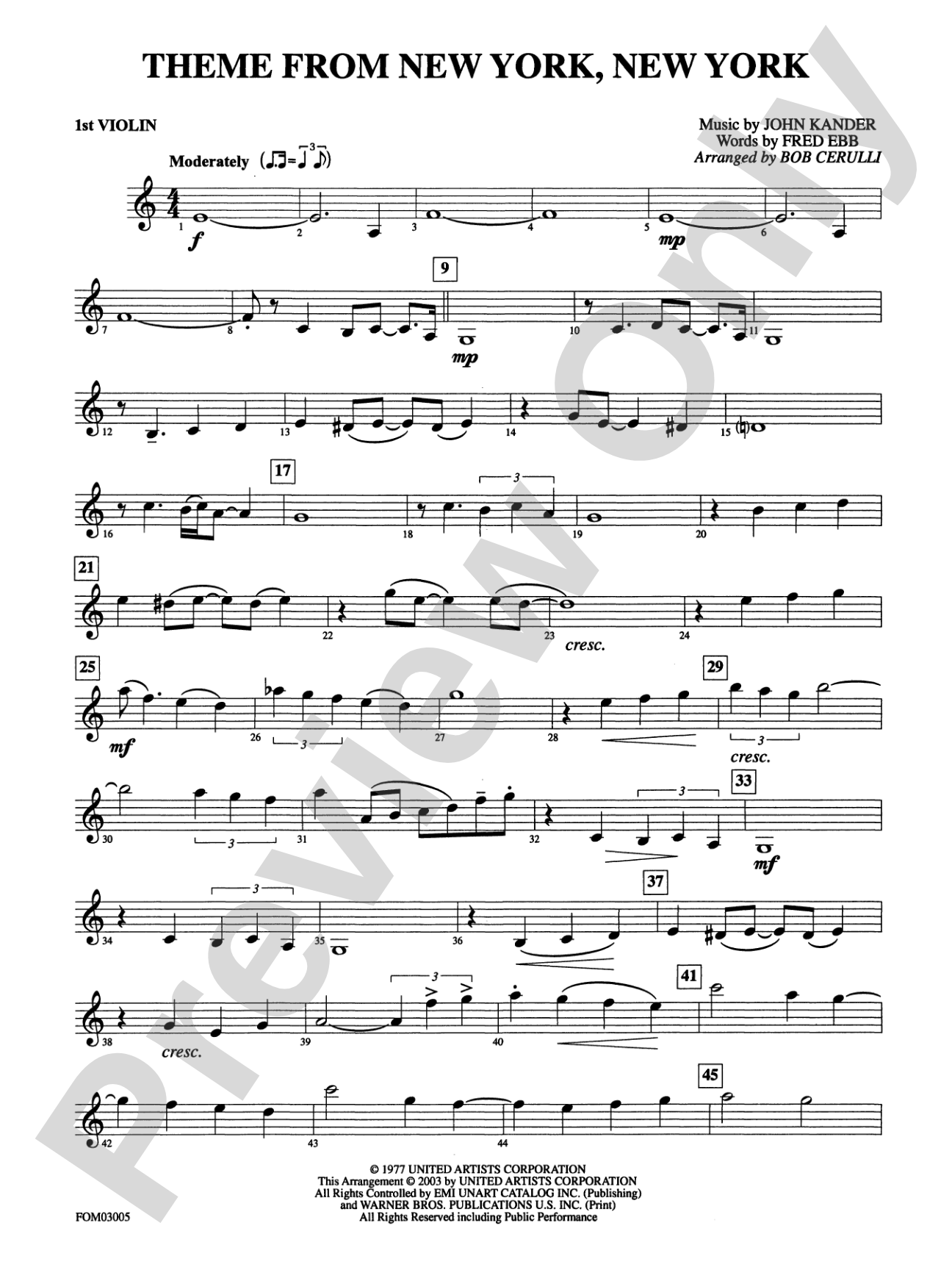 New York, New York, Theme from: 1st Violin