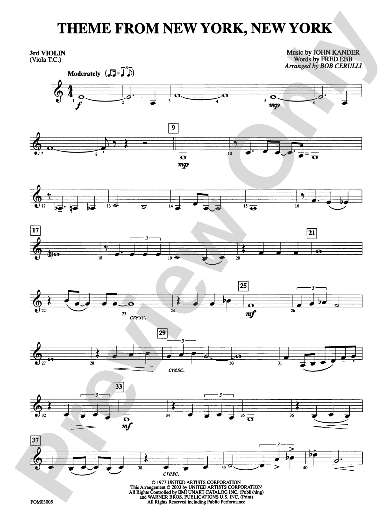New York, New York, Theme from: 3rd Violin (Viola [TC])