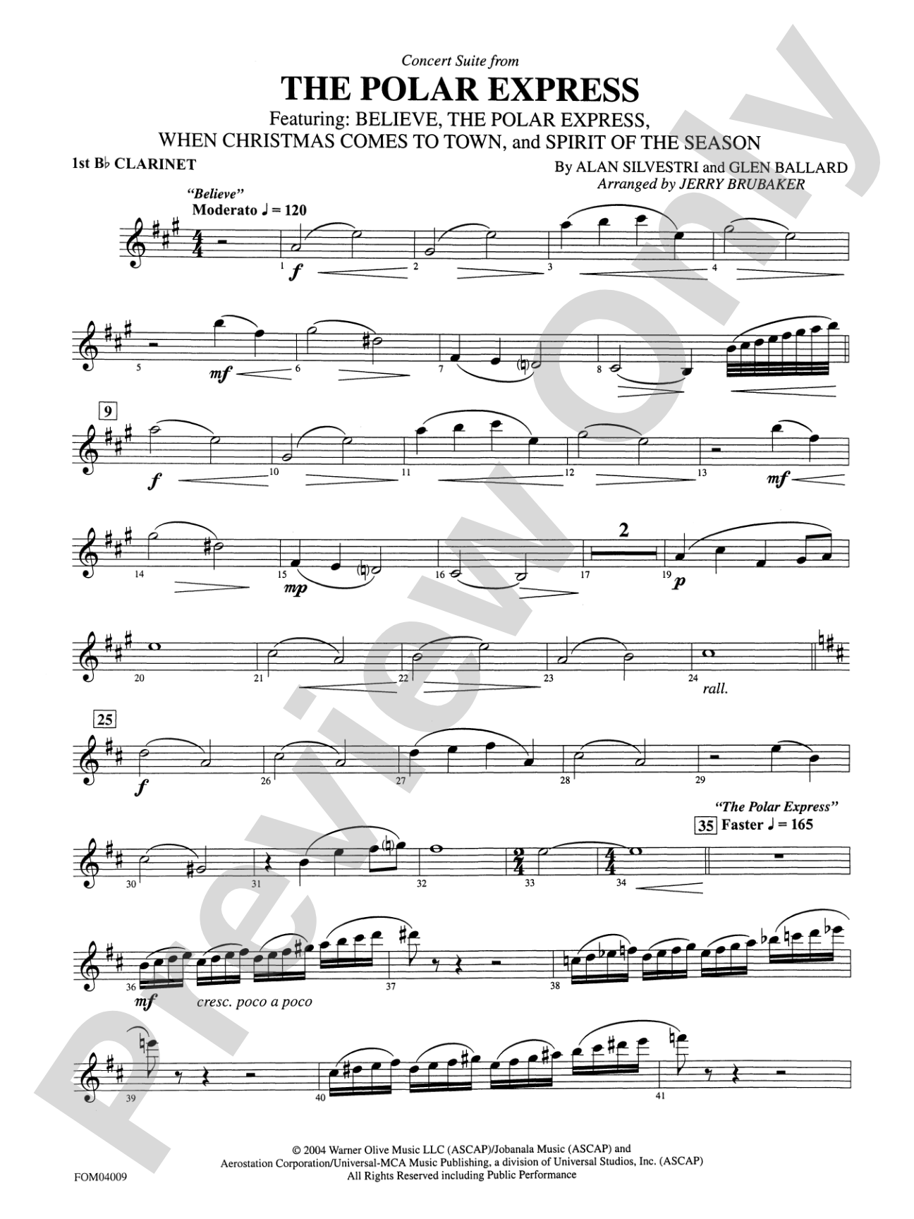 The Polar Express, Concert Suite from: 1st B-flat Clarinet